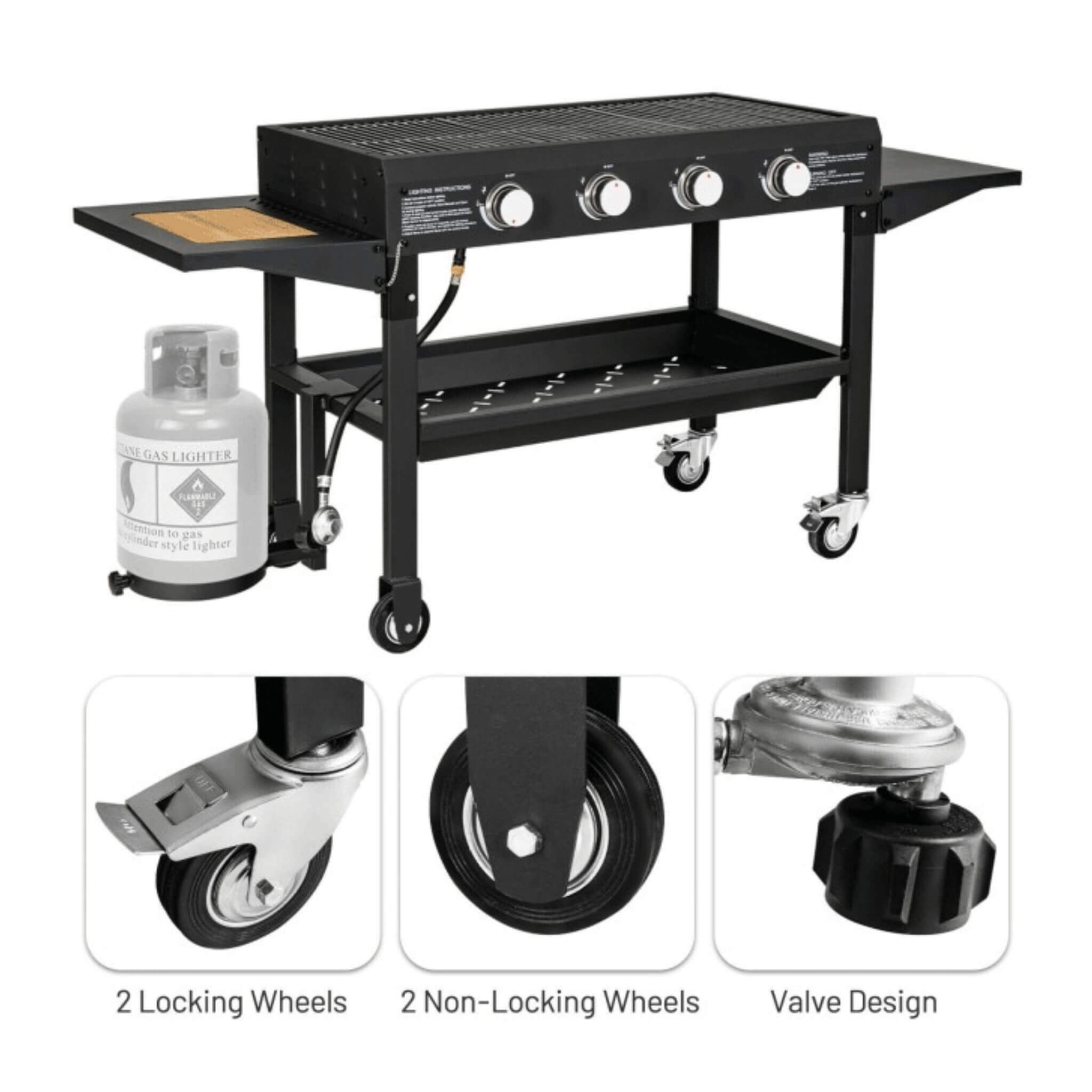 Portable Outdoor 4 Burner Propane Flat Top Gas Grill W/ Wheels, 60K BTU (SAK66104) – SAKSBY WHOLESALE, view 5