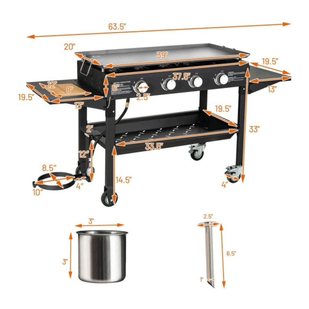 Portable Outdoor 4 Burner Propane Flat Top Gas Grill W/ Wheels, 60K BTU (SAK66104) – SAKSBY WHOLESALE, view 7