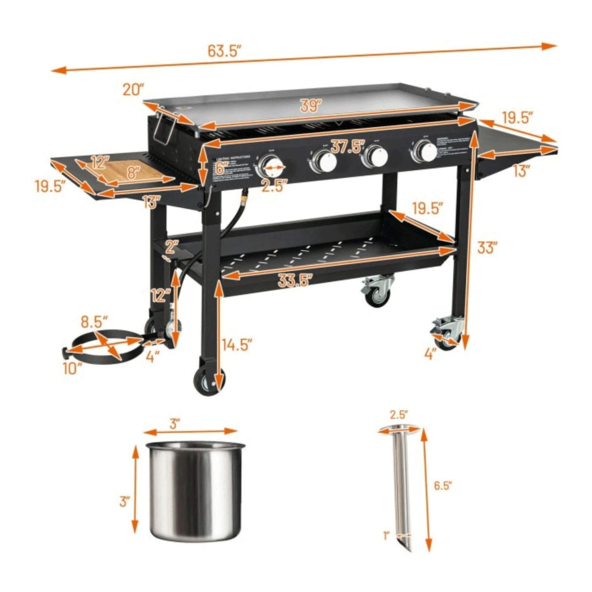 Portable Outdoor 4 Burner Propane Flat Top Gas Grill W/ Wheels, 60K BTU (SAK66104) – SAKSBY WHOLESALE, view 7