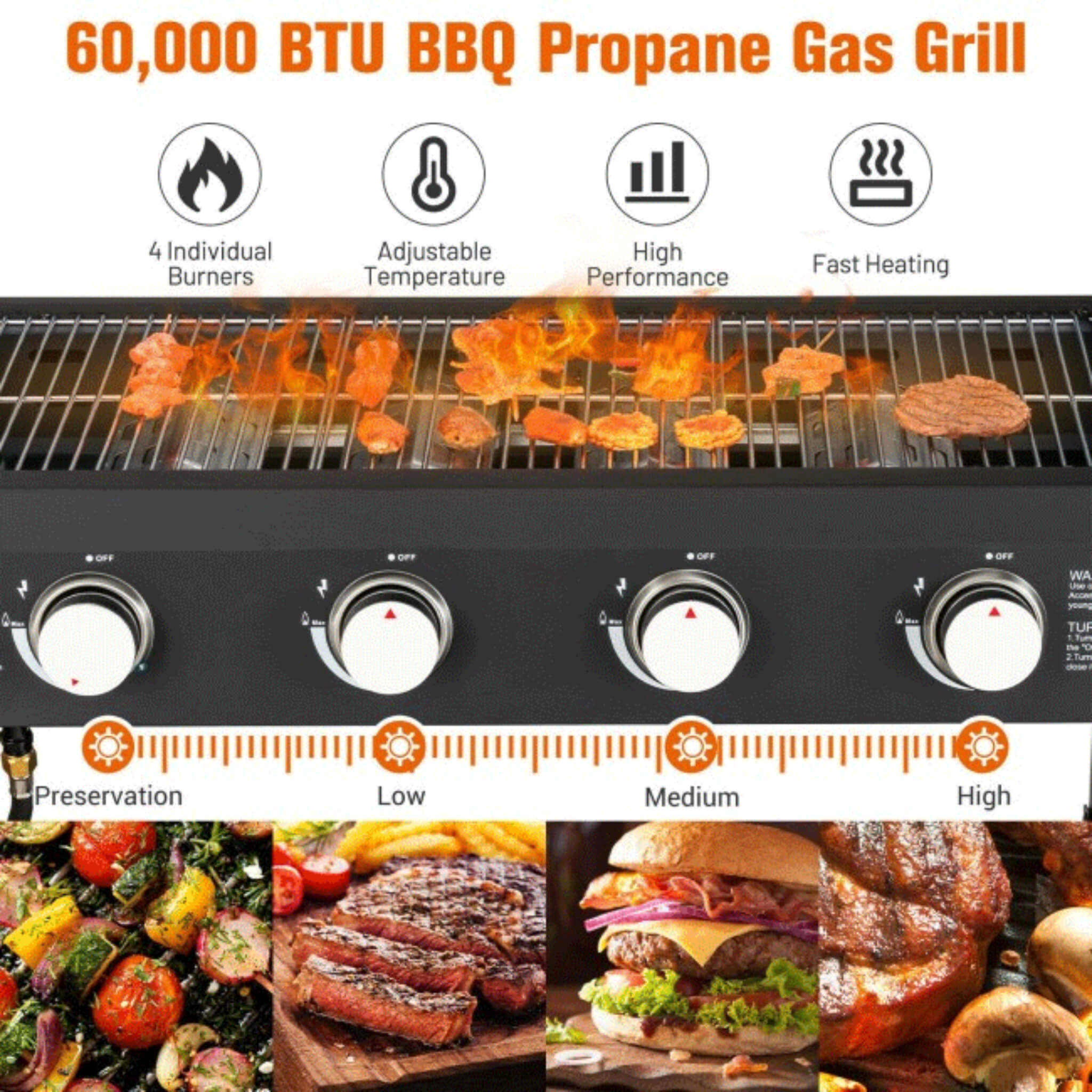 Portable Outdoor 4 Burner Propane Flat Top Gas Grill W/ Wheels, 60K BTU (SAK66104) – SAKSBY WHOLESALE, view 10