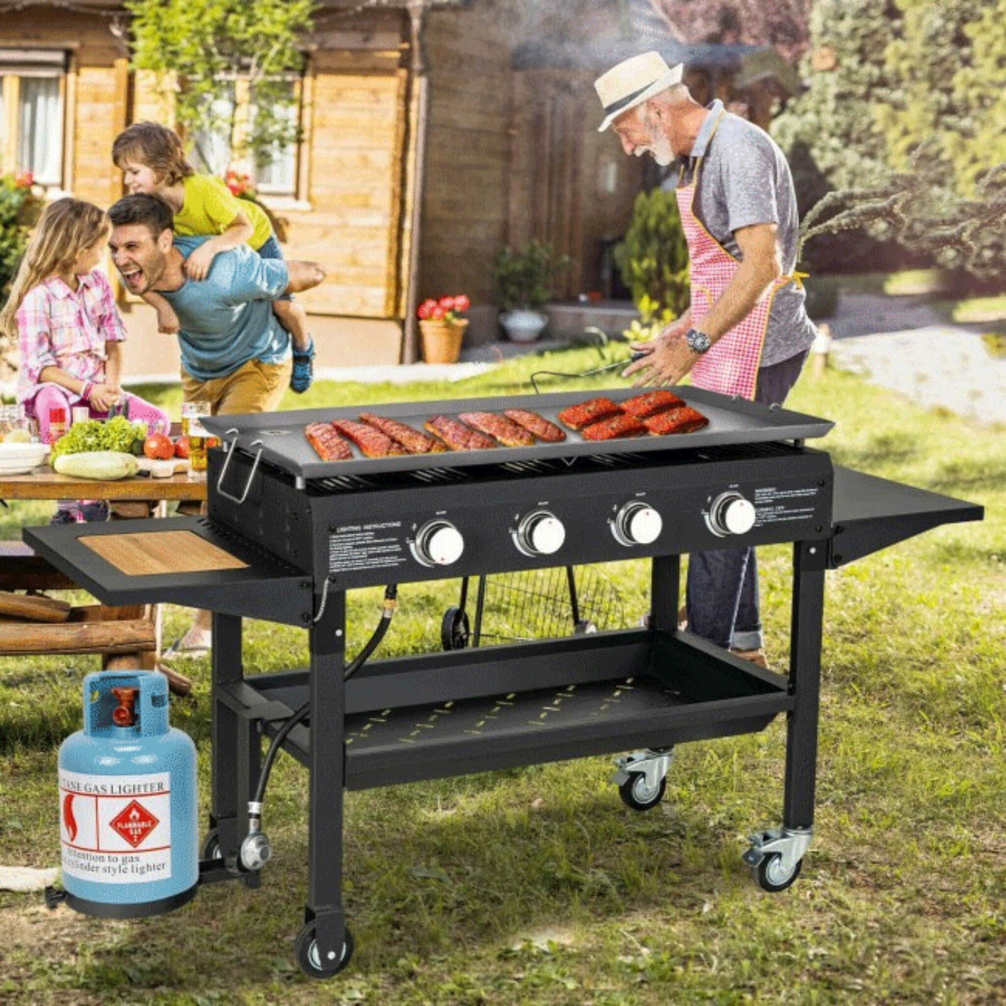 Portable Outdoor 4 Burner Propane Flat Top Gas Grill W/ Wheels, 60K BTU (SAK66104) – SAKSBY WHOLESALE, view 6