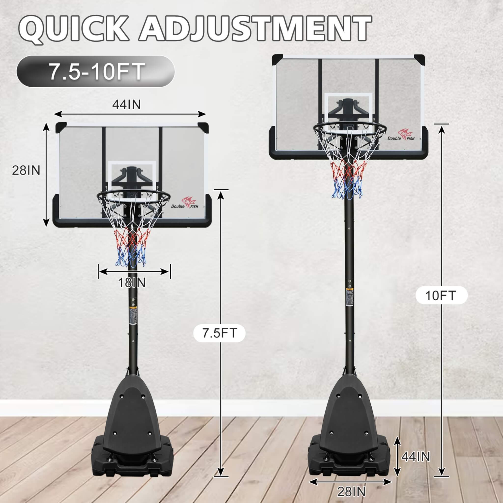 Portable Outdoor All-Weather Height Adjustable Basketball Hoop With 44-Inch Backboard And Wheels, 10FT (SAK58741) – SAKSBY WH