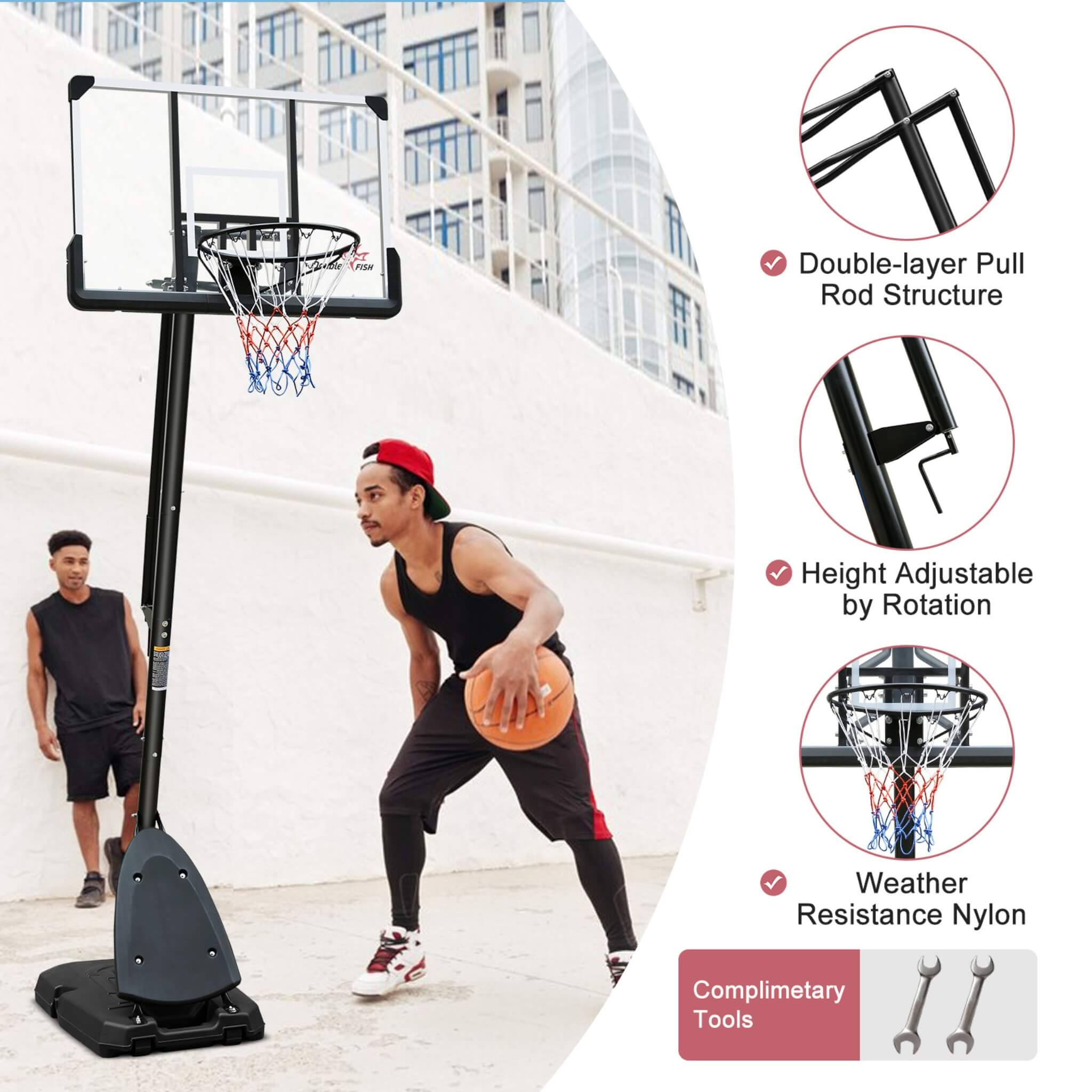 Portable Outdoor All-Weather Height Adjustable Basketball Hoop With 44-Inch Backboard And Wheels, 10FT (SAK58741) – SAKSBY WH