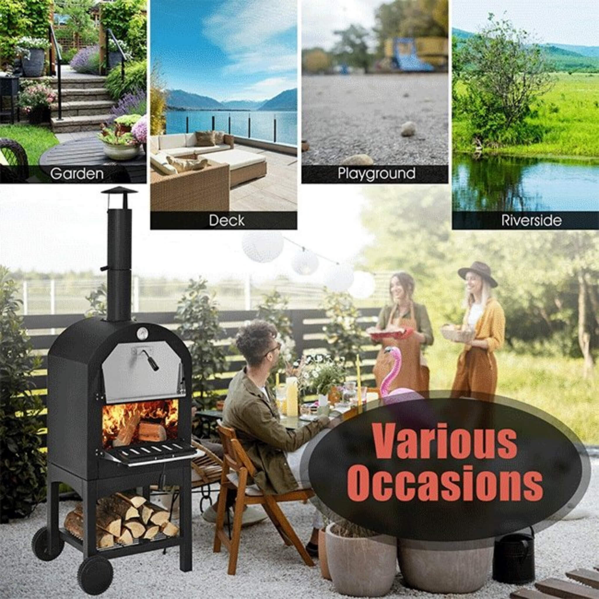 Portable Outdoor Wood Fired Pizza Oven W/ Pizza Stone & Waterproof Cover (SAK82635) – SAKSBY WHOLESALE, view 6