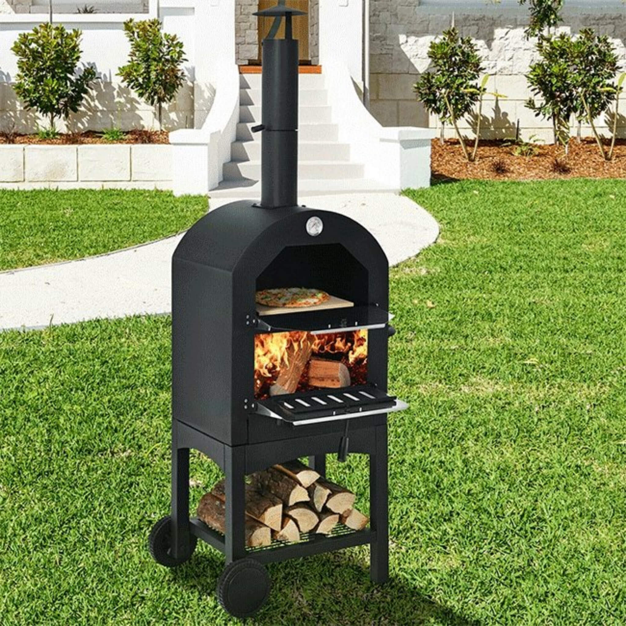 Portable Outdoor Wood Fired Pizza Oven W/ Pizza Stone & Waterproof Cover (SAK82635) – SAKSBY WHOLESALE