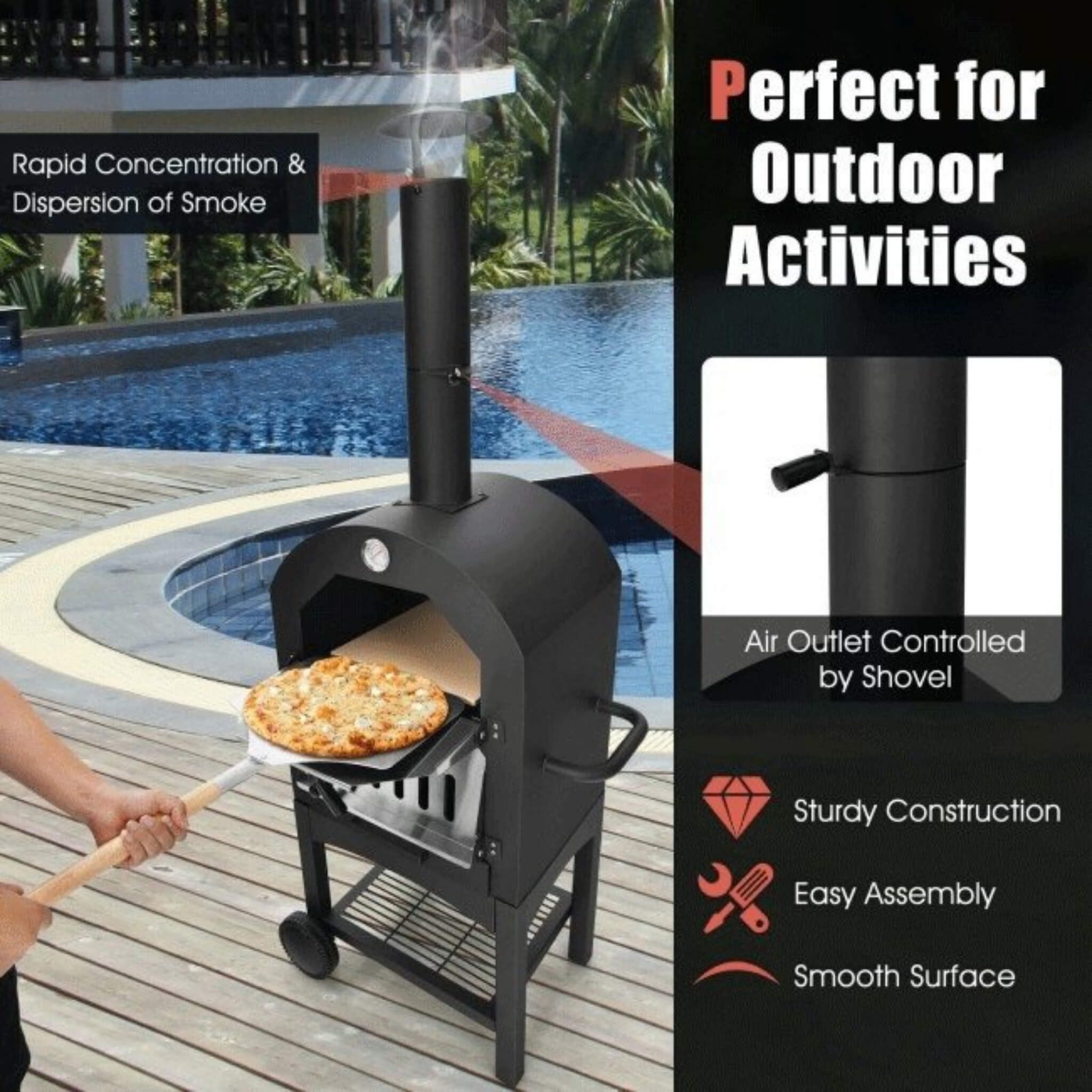 Portable Outdoor Wood Fired Pizza Oven W/ Pizza Stone & Waterproof Cover (SAK82635) – SAKSBY WHOLESALE, view 9