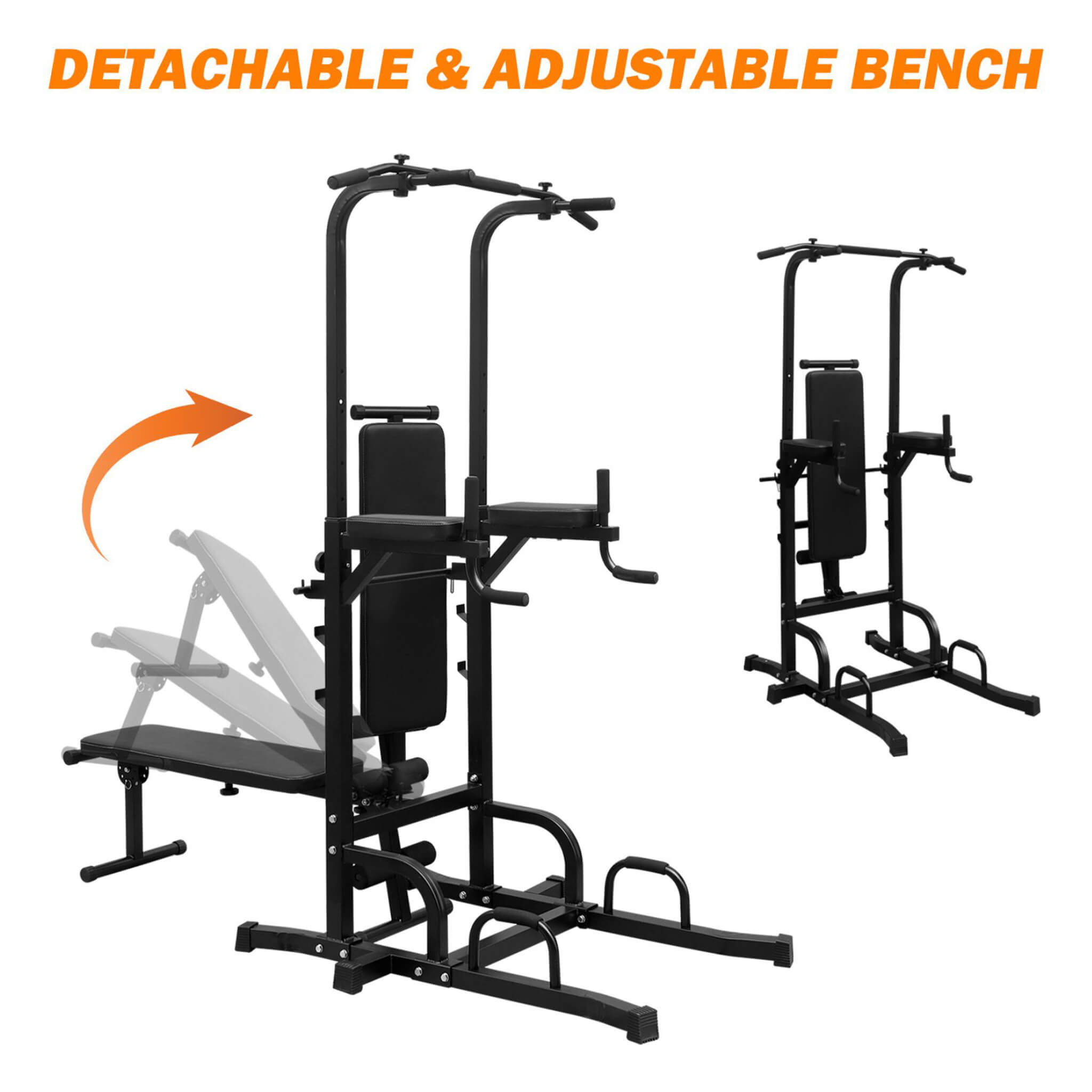 Rovix Power Tower Heavy-Duty Multi-Functional Dip Station With Bench, Pull Up Bar, And Adjustable Height For Home Gyms (SAK64
