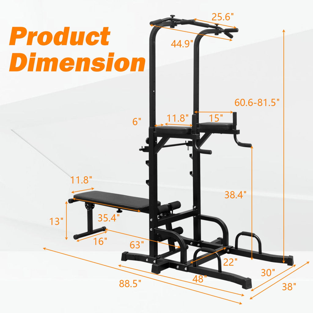 Rovix Power Tower Heavy-Duty Multi-Functional Dip Station With Bench, Pull Up Bar, And Adjustable Height For Home Gyms (SAK64