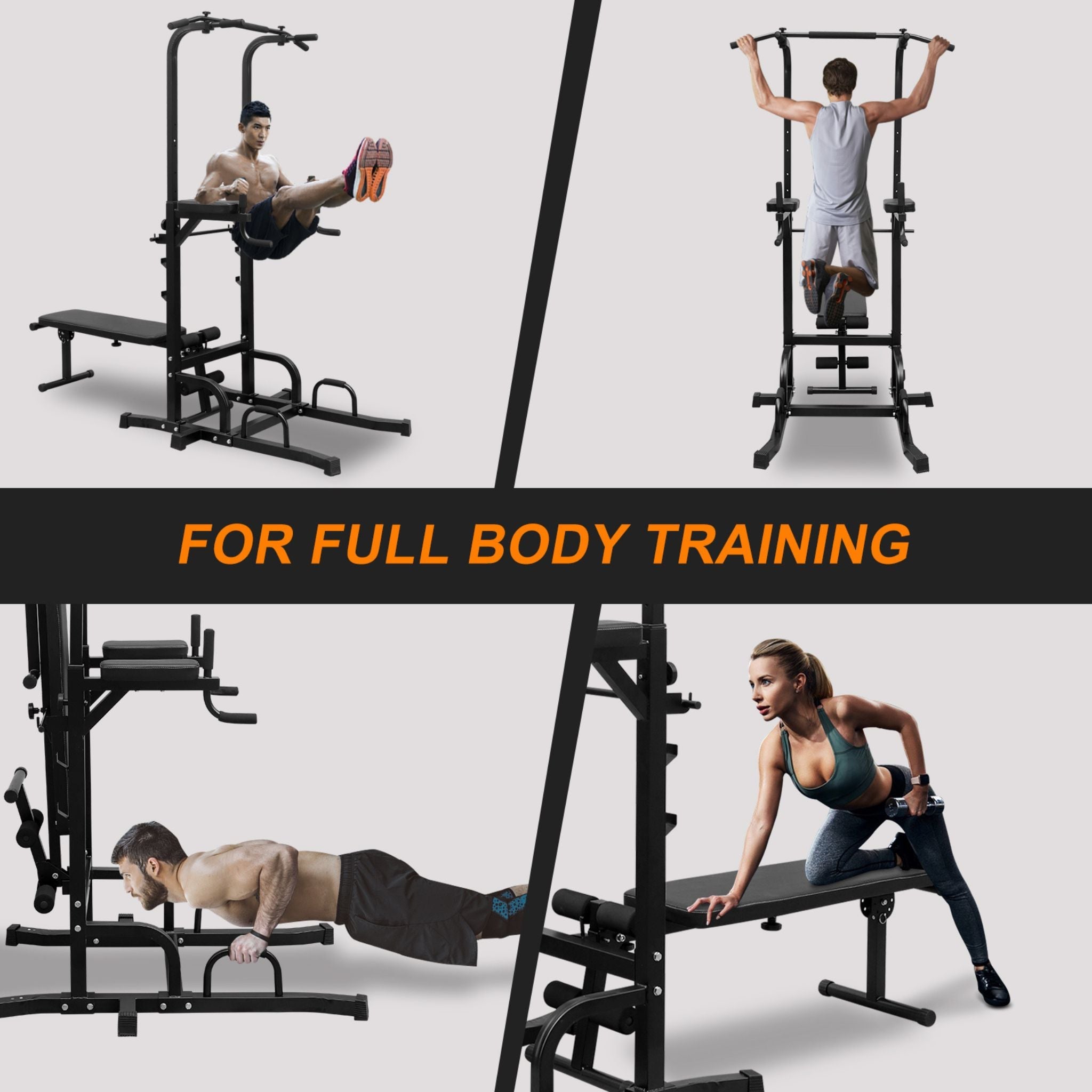Rovix Power Tower Heavy-Duty Multi-Functional Dip Station With Bench, Pull Up Bar, And Adjustable Height For Home Gyms (SAK64