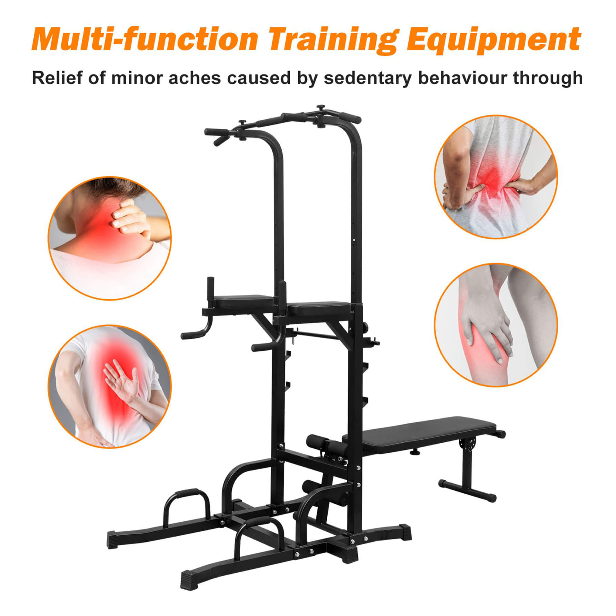 Rovix Power Tower Heavy-Duty Multi-Functional Dip Station With Bench, Pull Up Bar, And Adjustable Height For Home Gyms (SAK64