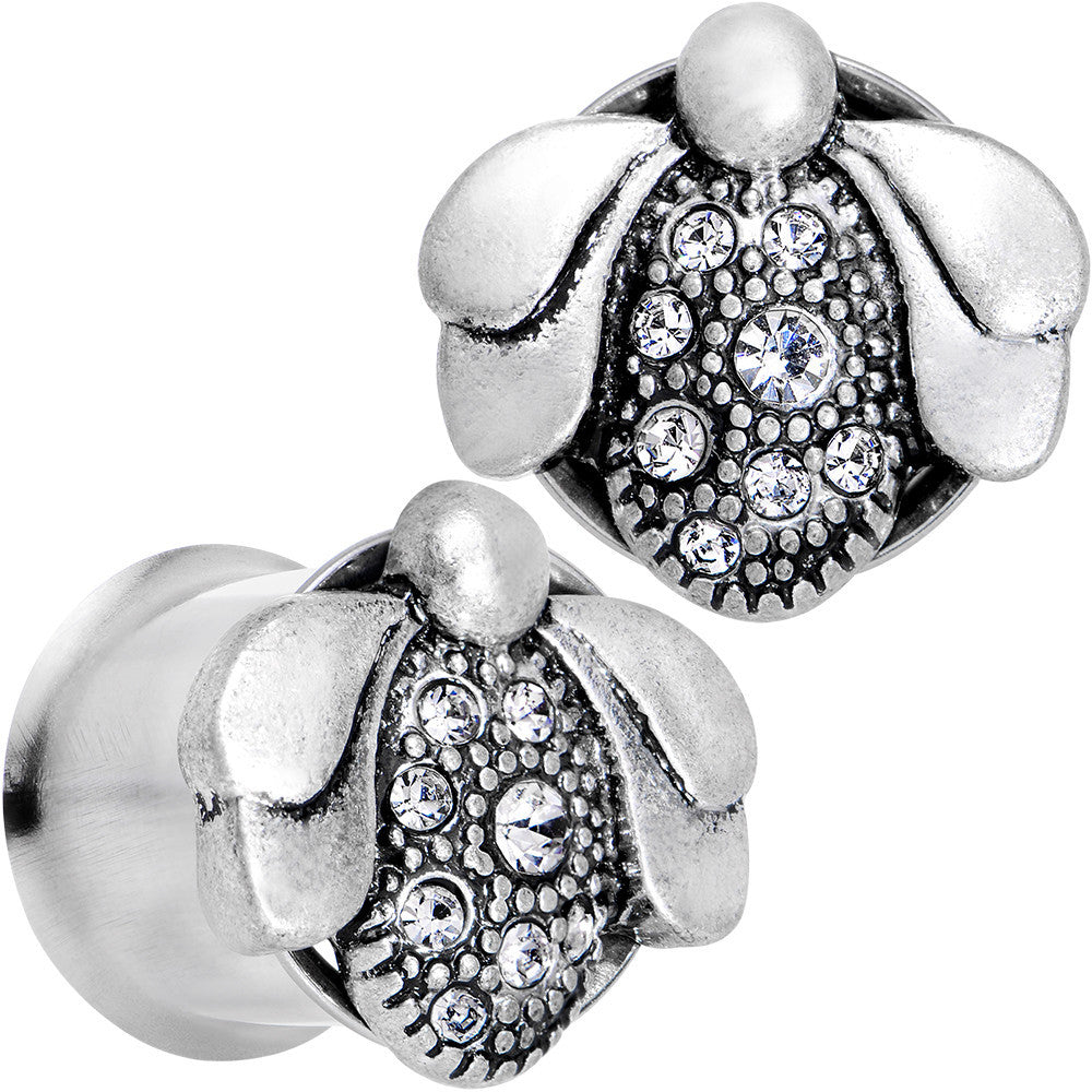 BodyCandy 1/2 Clear Gem Steel Allow Me Ladybug Double Flare Tunnel Plug Set — main product shot
