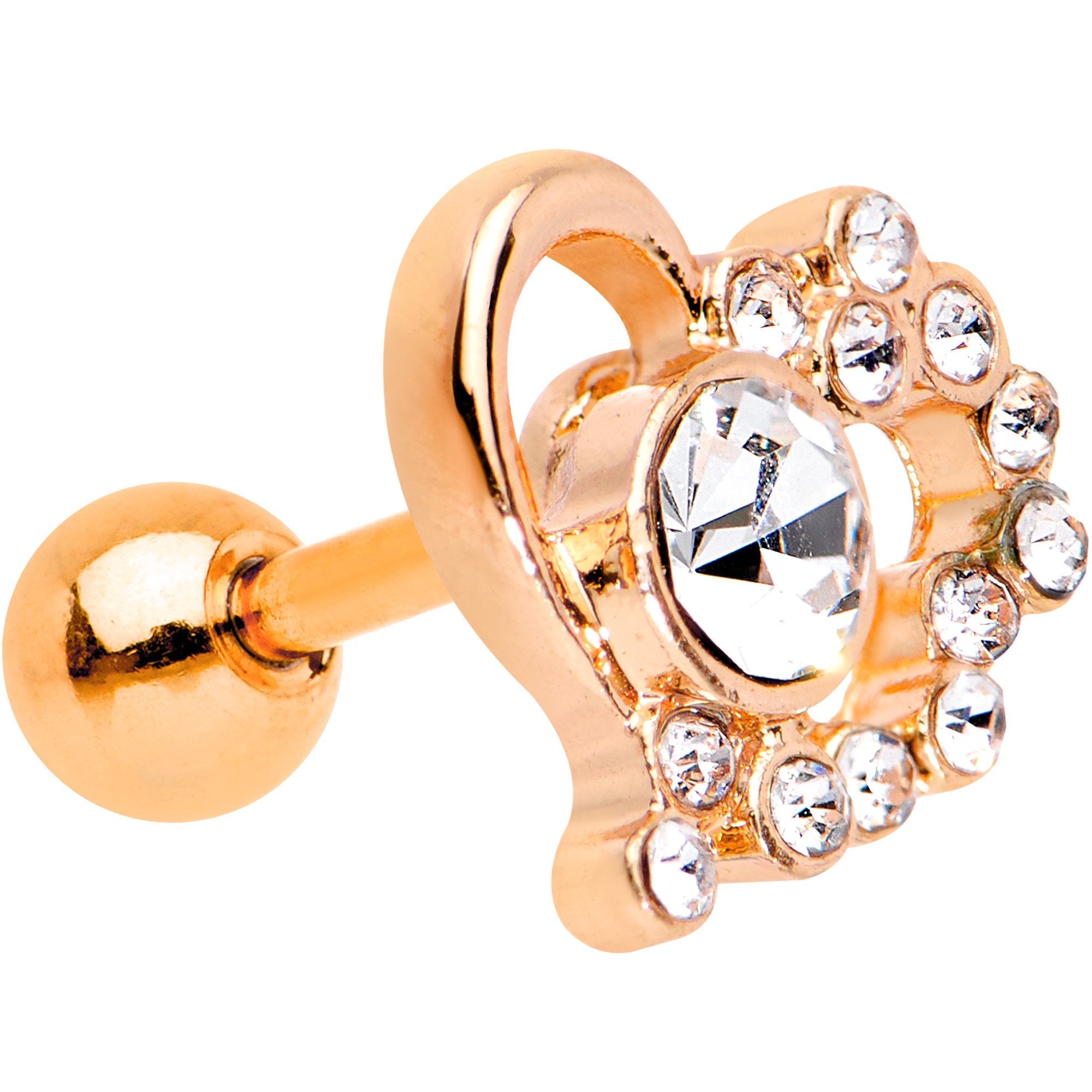 BodyCandy 1/4 Clear Gem Rose Gold PVD Heart Cluster Cartilage Tragus Earring — main product shot