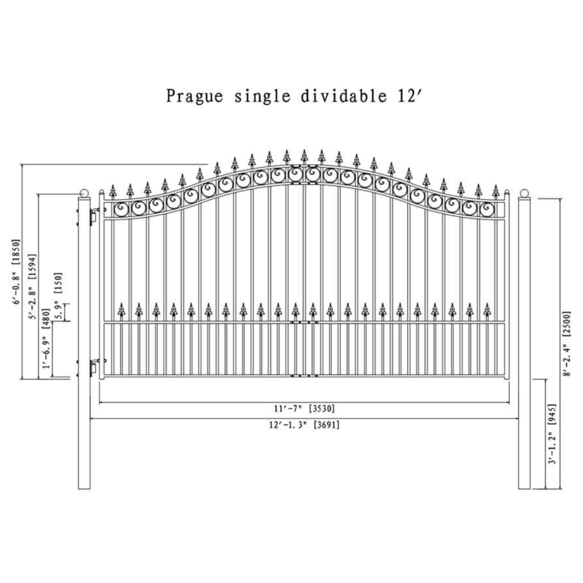 [12-18FT] Heavy-Duty Prague-Style Powder-Coated Galvanized Steel Dual Swing Driveway Gate (SAK48530) – SAKSBY WHOLESALE, view