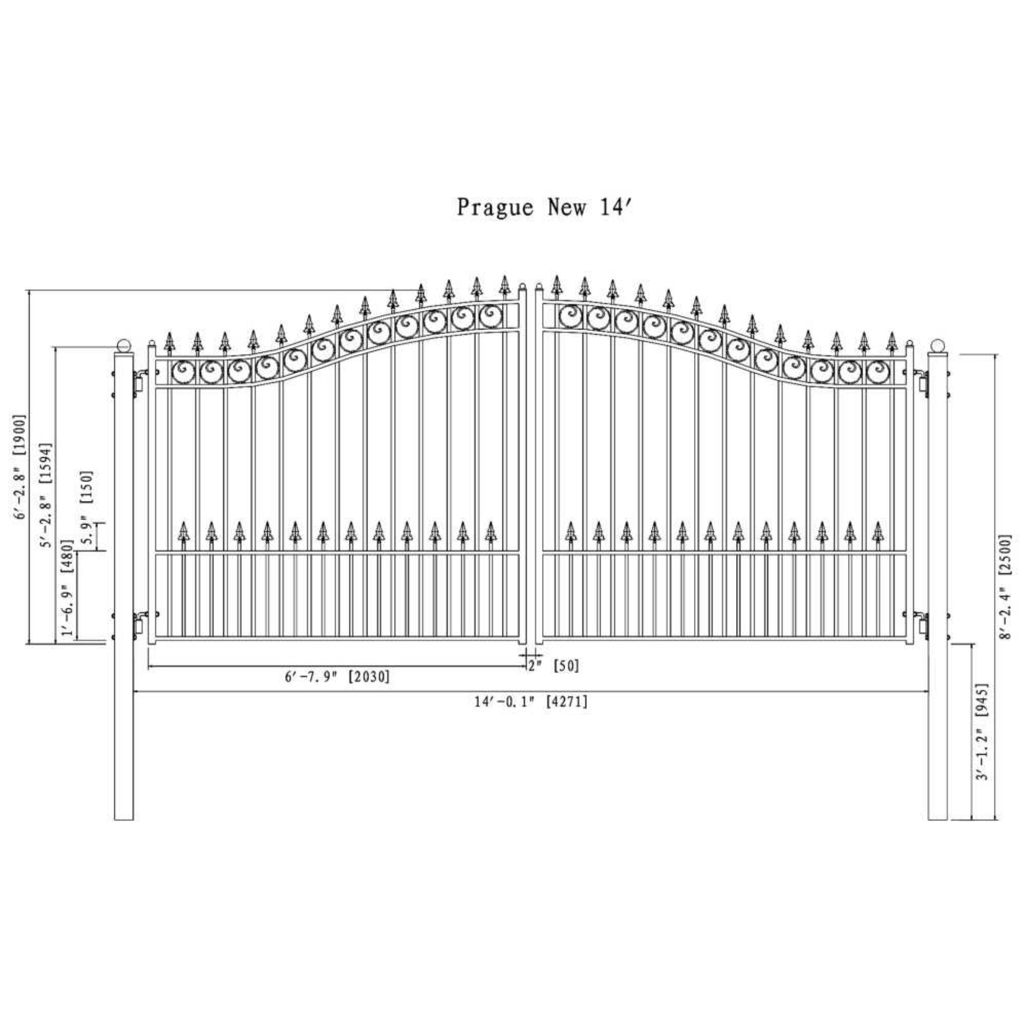 [12-18FT] Heavy-Duty Prague-Style Powder-Coated Galvanized Steel Dual Swing Driveway Gate (SAK48530) – SAKSBY WHOLESALE, view