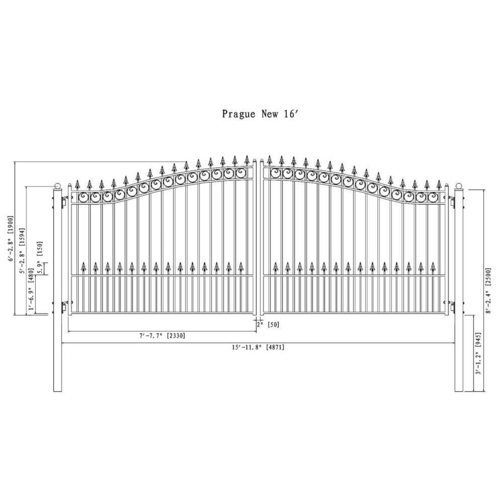 [12-18FT] Heavy-Duty Prague-Style Powder-Coated Galvanized Steel Dual Swing Driveway Gate (SAK48530) – SAKSBY WHOLESALE, view