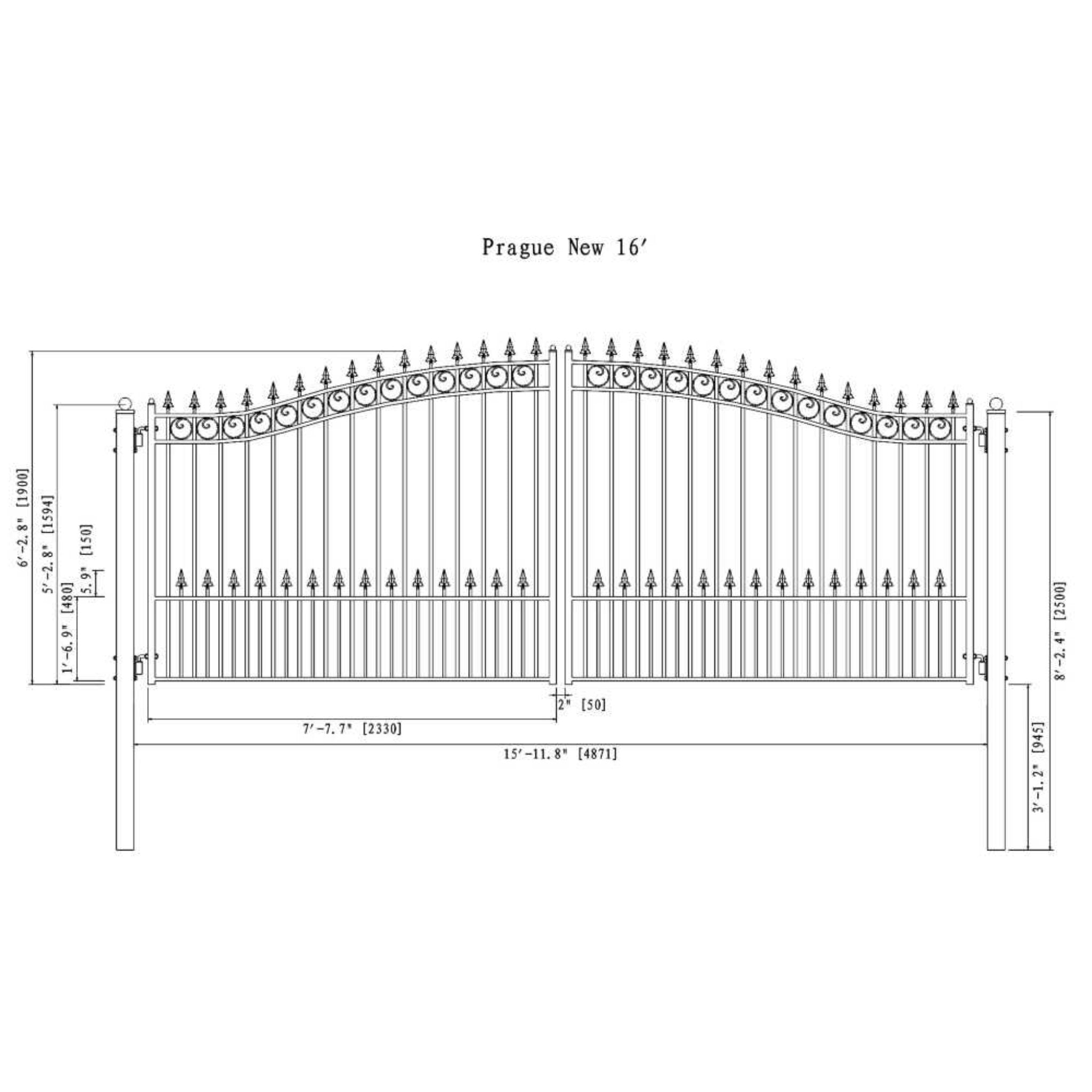 [12-18FT] Heavy-Duty Prague-Style Powder-Coated Galvanized Steel Dual Swing Driveway Gate (SAK48530) – SAKSBY WHOLESALE, view