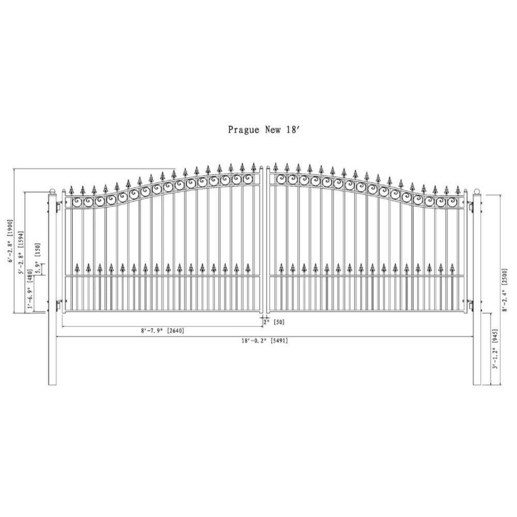 [12-18FT] Heavy-Duty Prague-Style Powder-Coated Galvanized Steel Dual Swing Driveway Gate (SAK48530) – SAKSBY WHOLESALE, view