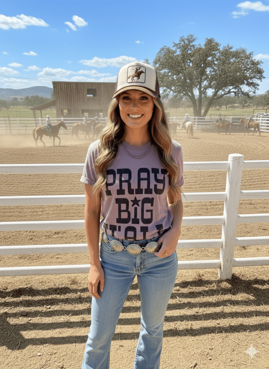 Wild Junkie Pray Big Y'all Graphic Tee — construction detail