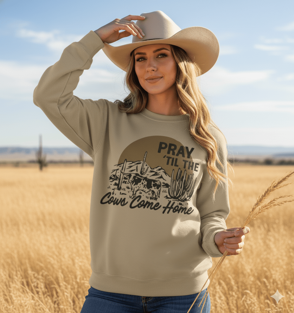 Wild Junkie Pray Til The Cows Come Home Graphic Sweatshirt — main product shot