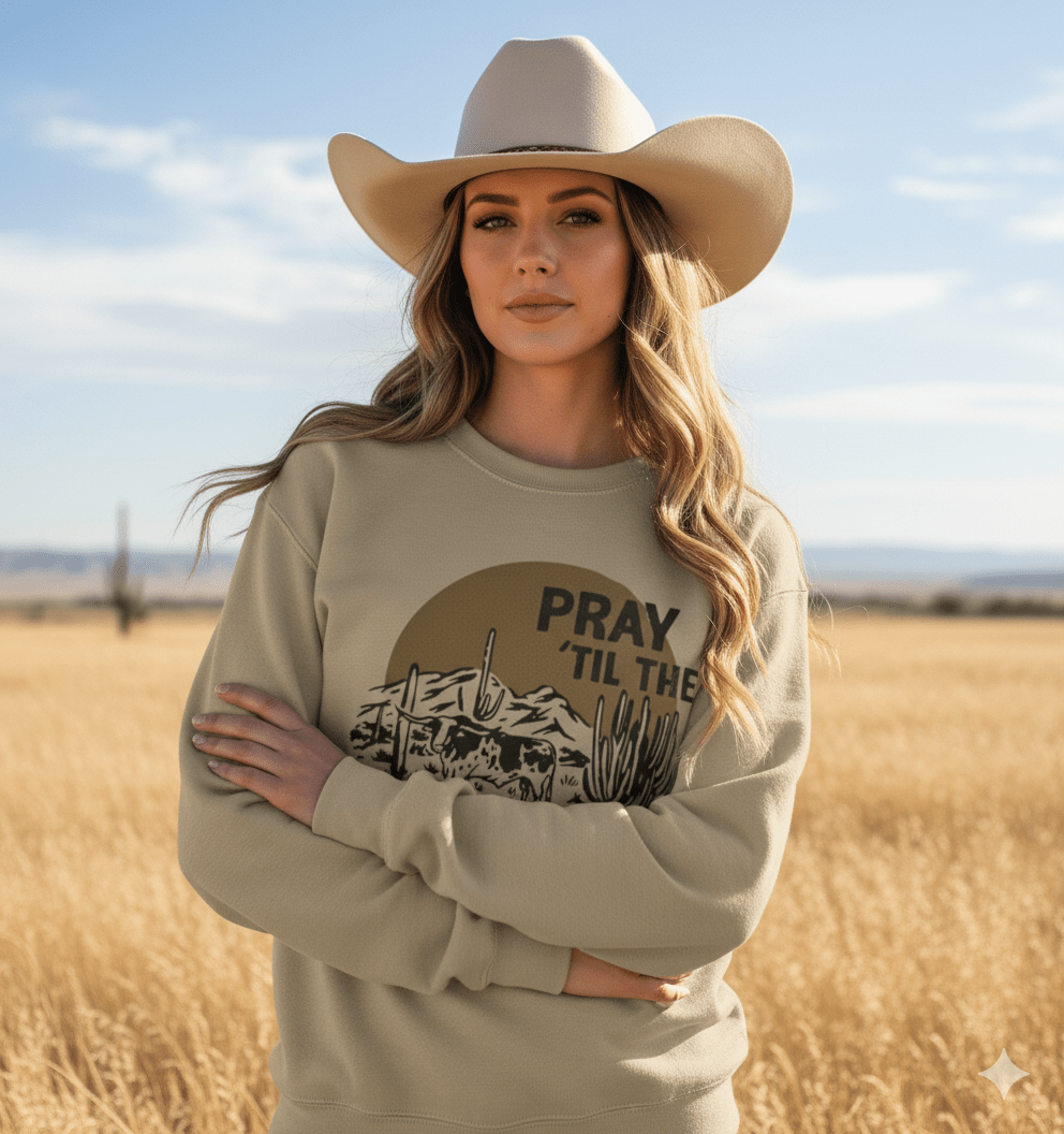 Wild Junkie Pray Til The Cows Come Home Graphic Sweatshirt — construction detail