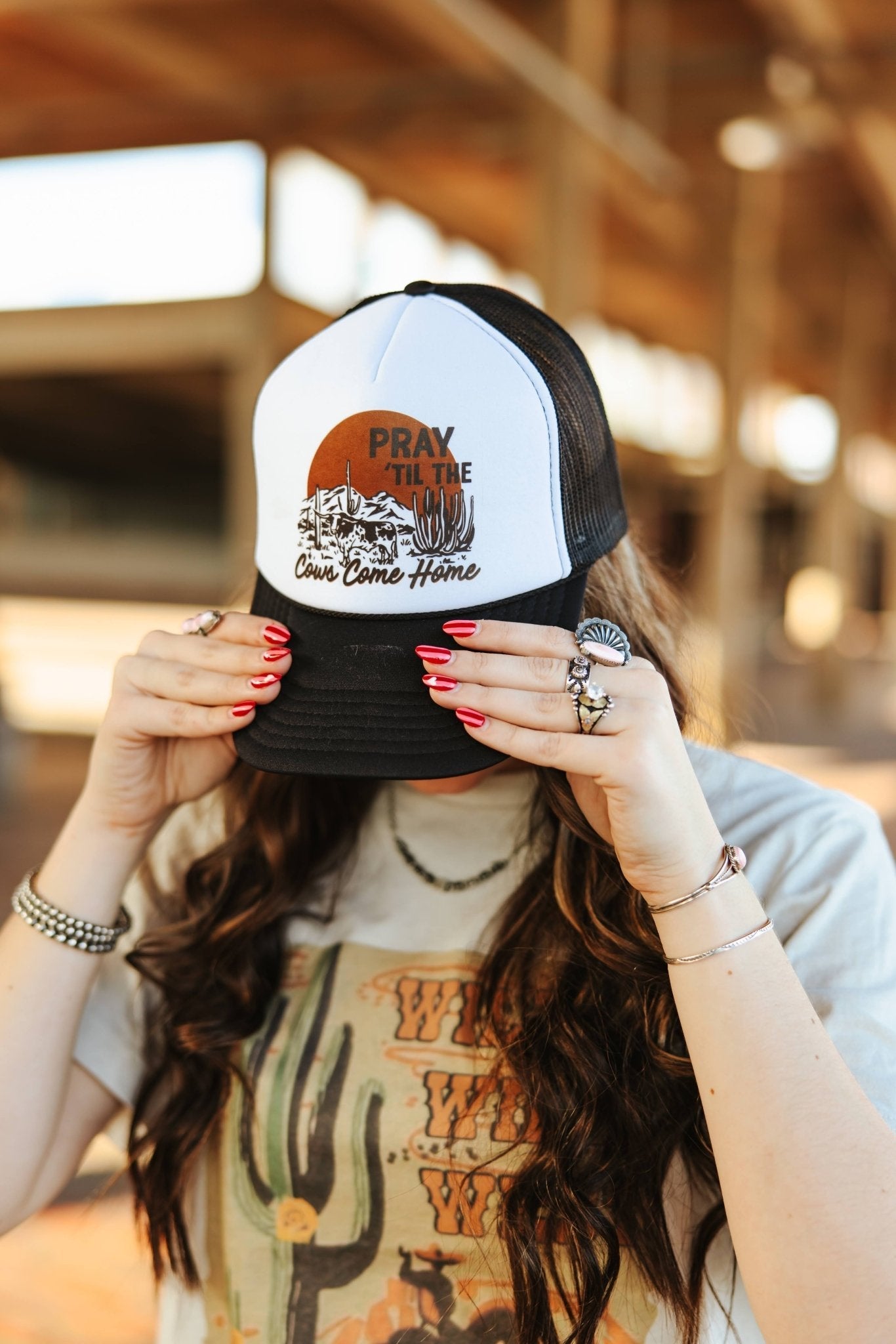 Wild Junkie Pray Til The Cows Come Home Trucker Hat — main product shot