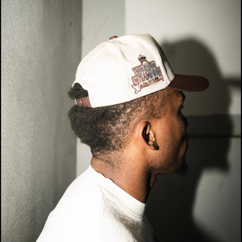 Malta Apparel ‘YHWH’ Structured SnapBack - Cream/Brown — lifestyle context