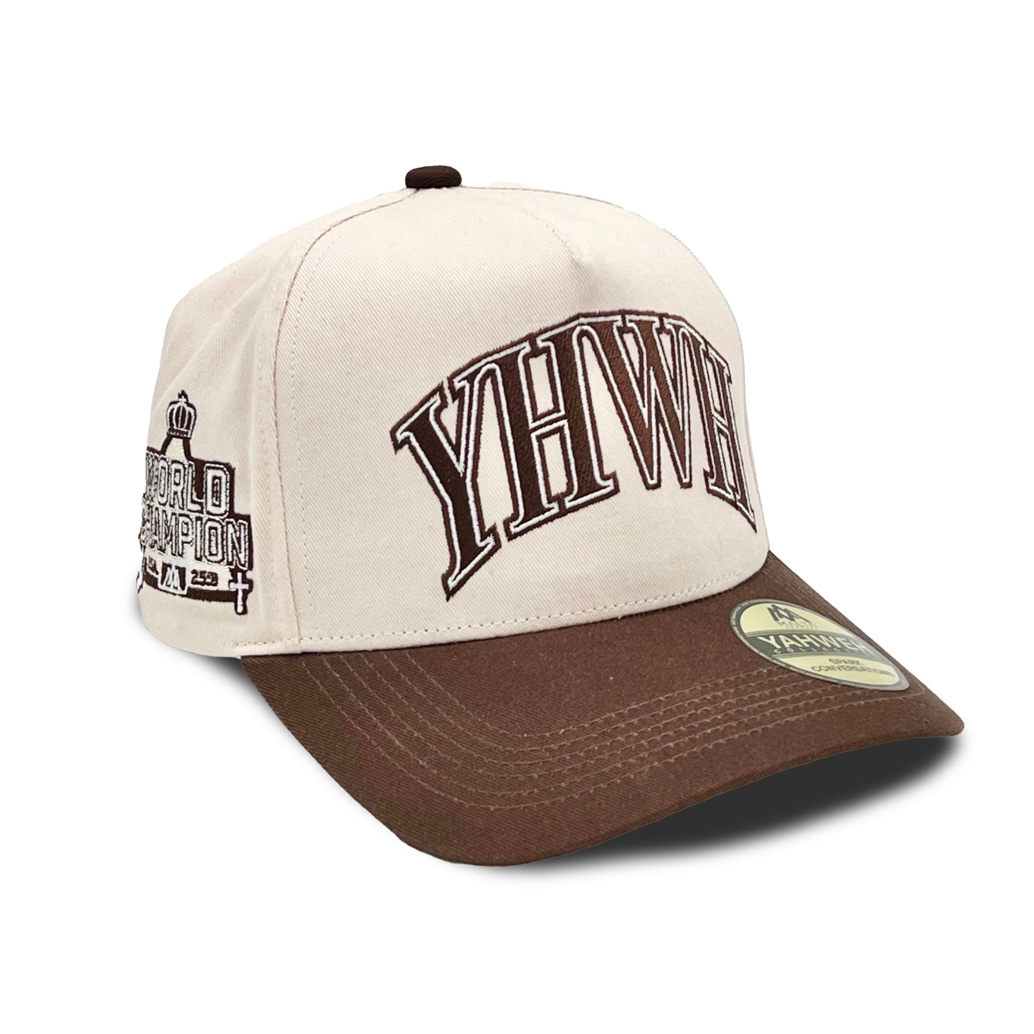 ‘YHWH’ Structured SnapBack - Cream/Brown — Malta Apparel faith streetwear