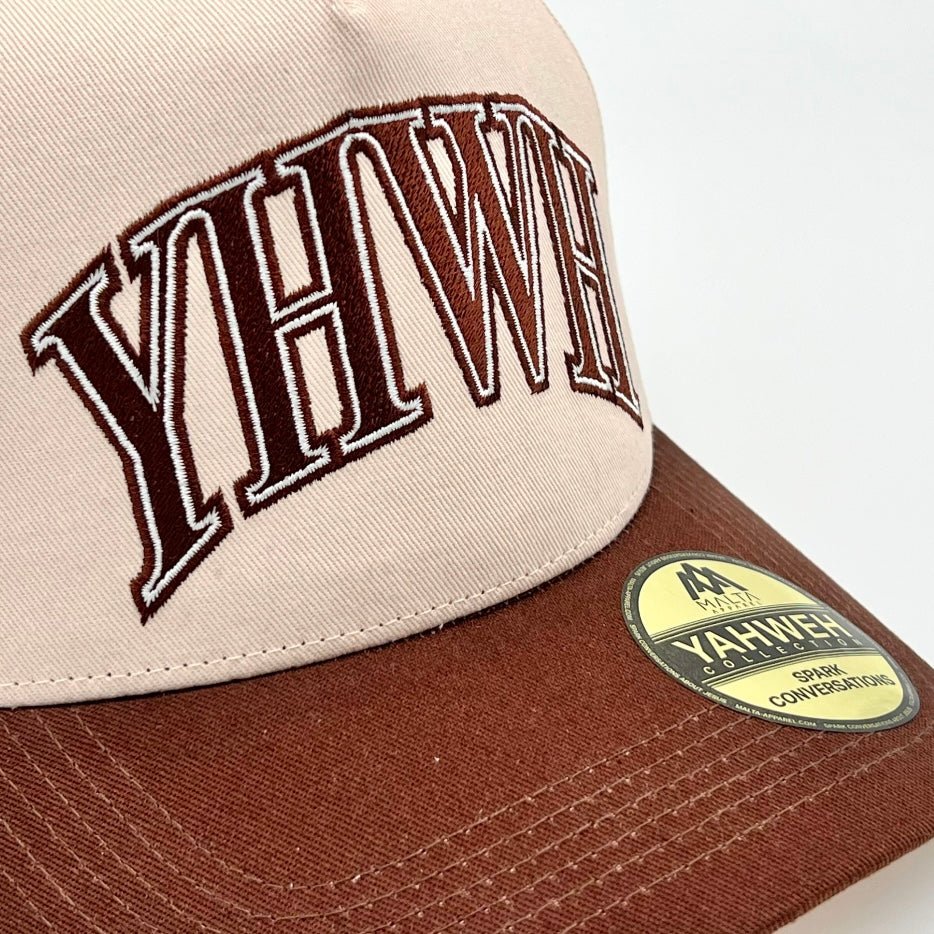 Malta Apparel ‘YHWH’ Structured SnapBack - Cream/Brown — size reference
