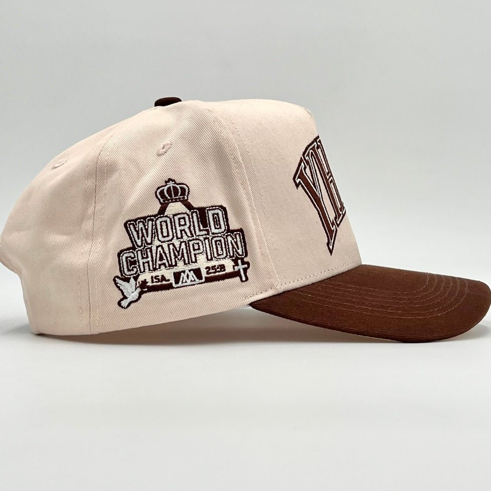 Malta Apparel ‘YHWH’ Structured SnapBack - Cream/Brown — side view