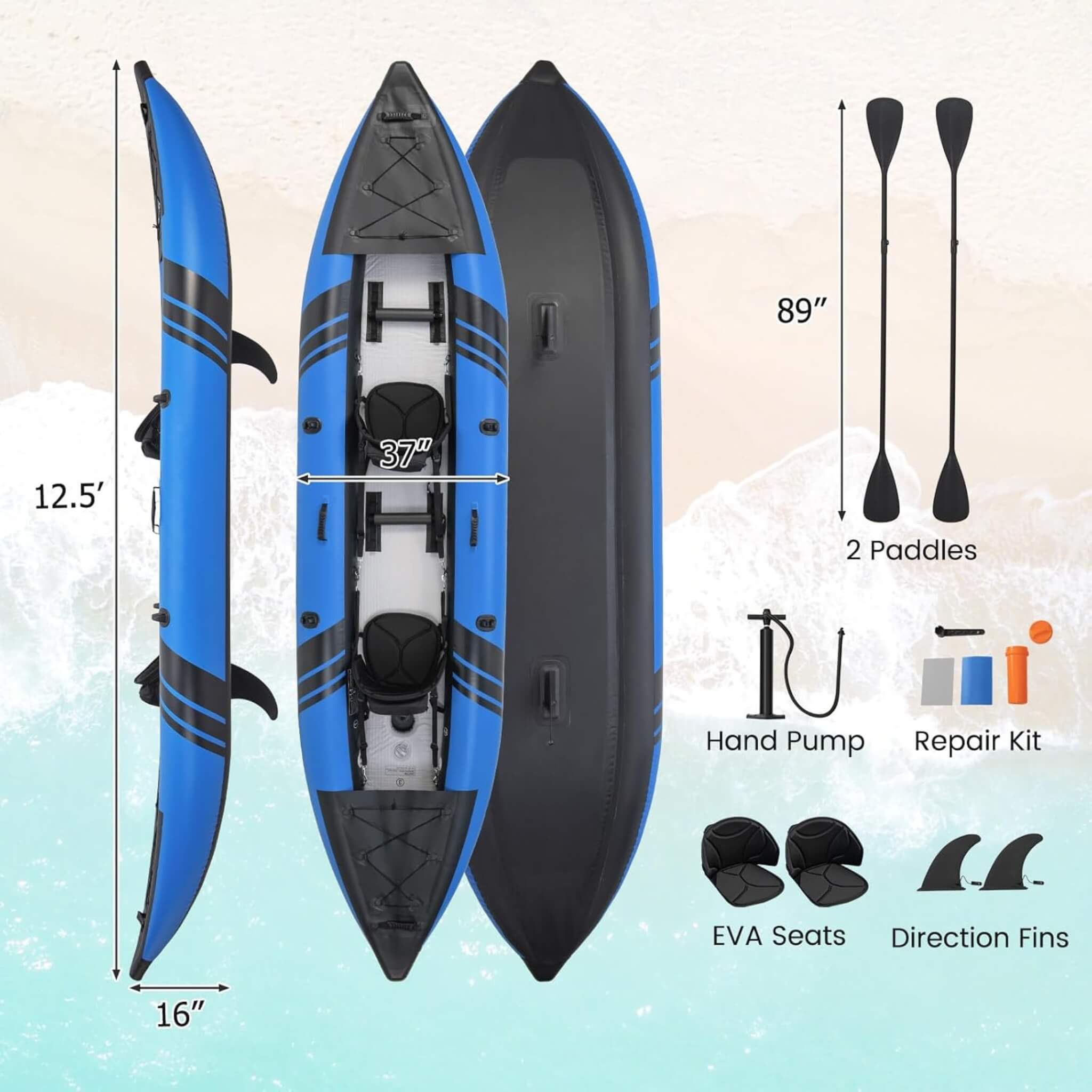 Premium 12FT 2-Person Inflatable Tandem Kayak Kit With Pump And Paddles (SAK94816) – SAKSBY WHOLESALE, view 10