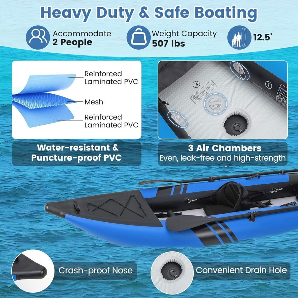 Premium 12FT 2-Person Inflatable Tandem Kayak Kit With Pump And Paddles (SAK94816) – SAKSBY WHOLESALE, view 9