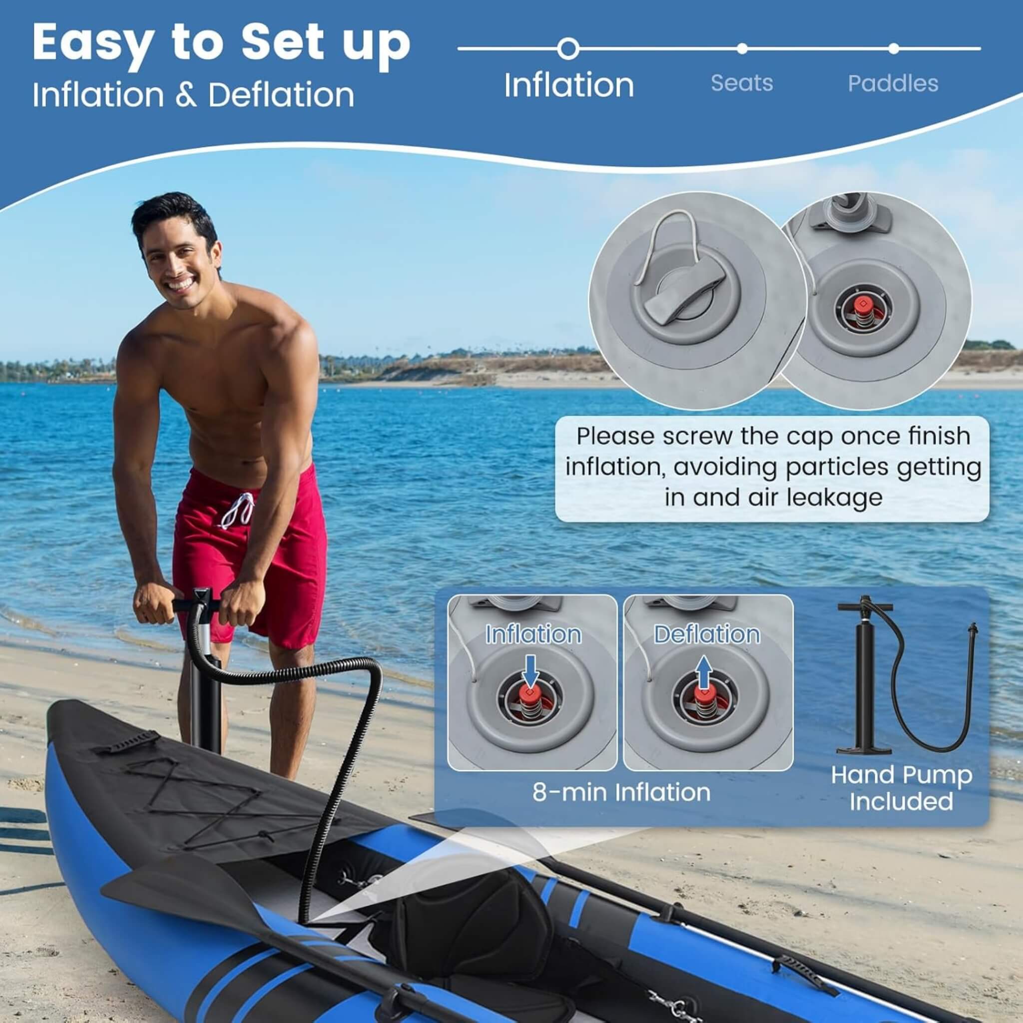 Premium 12FT 2-Person Inflatable Tandem Kayak Kit With Pump And Paddles (SAK94816) – SAKSBY WHOLESALE, view 5