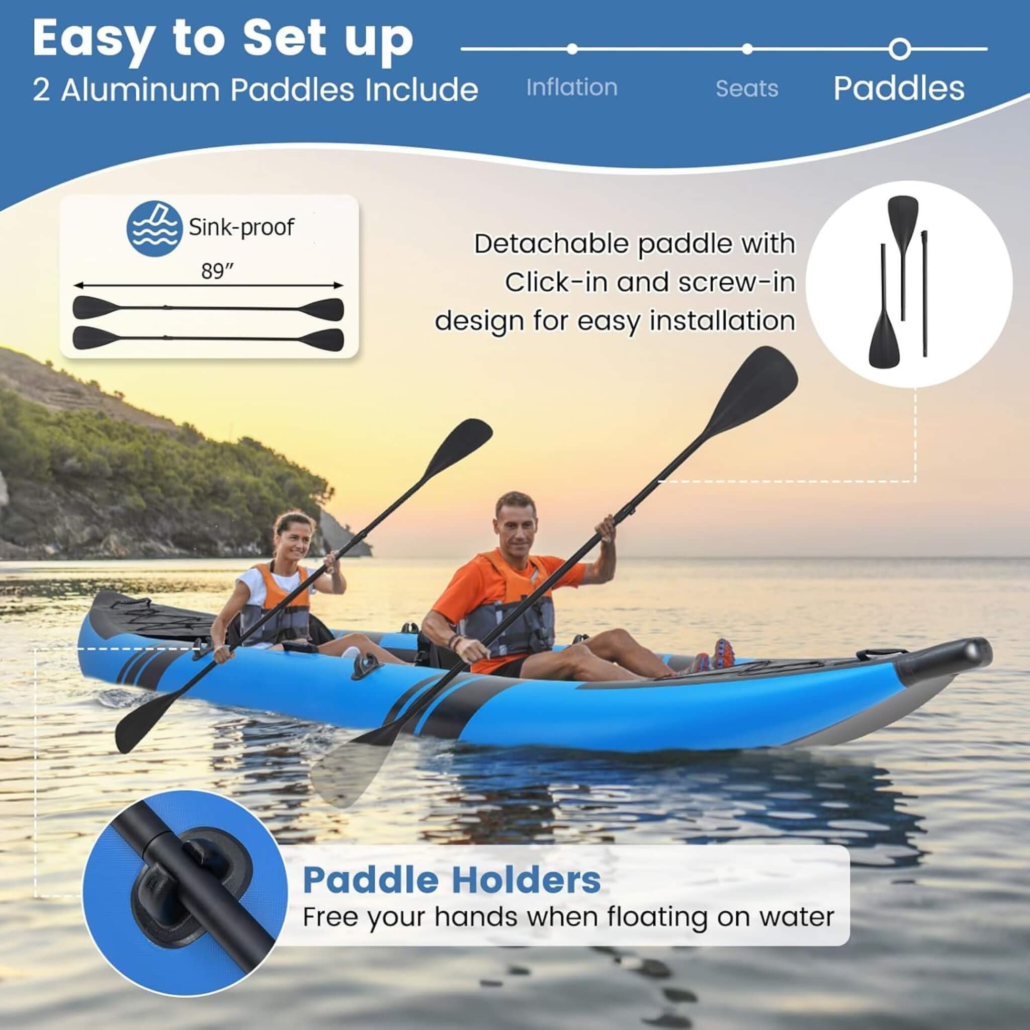 Premium 12FT 2-Person Inflatable Tandem Kayak Kit With Pump And Paddles (SAK94816) – SAKSBY WHOLESALE, view 7