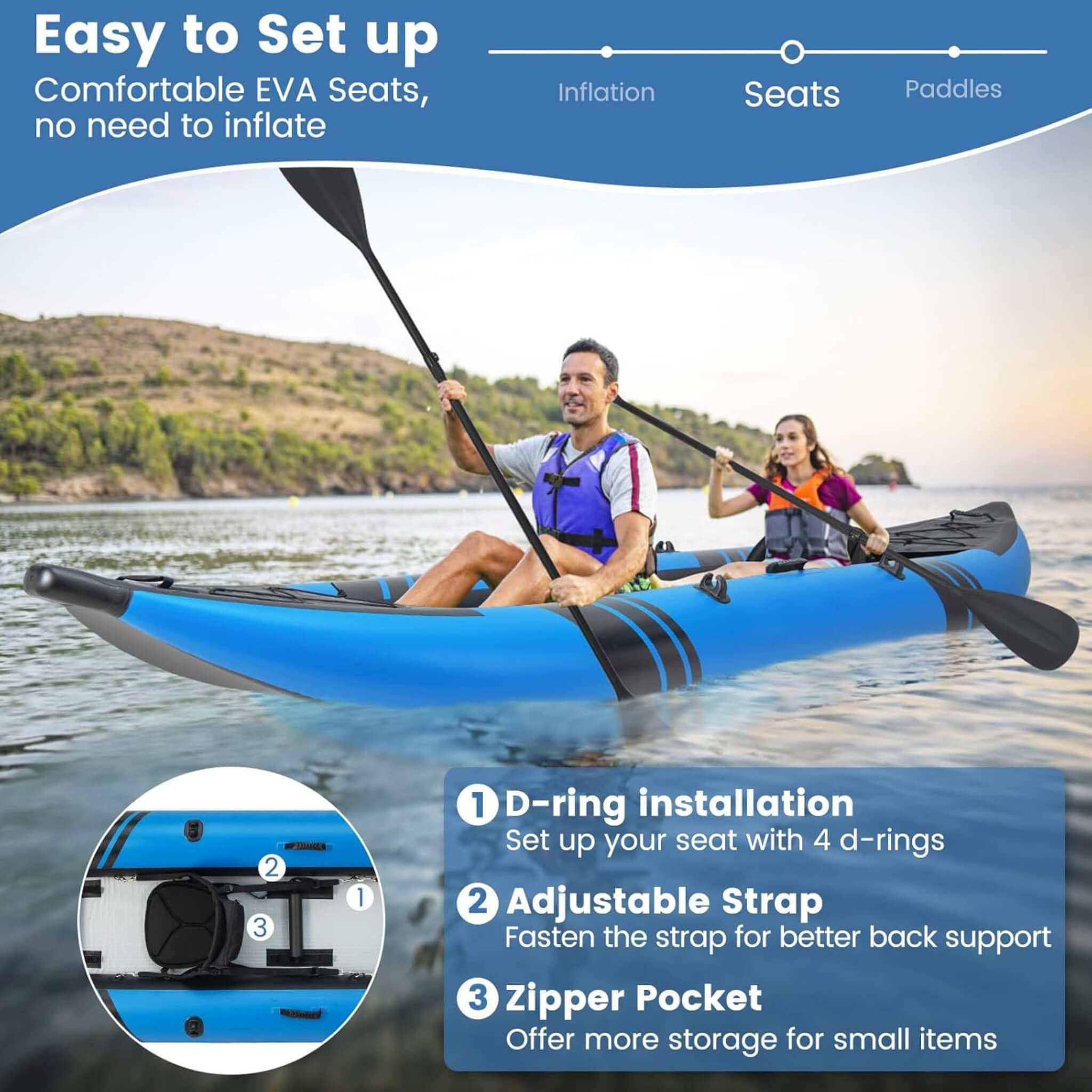 Premium 12FT 2-Person Inflatable Tandem Kayak Kit With Pump And Paddles (SAK94816) – SAKSBY WHOLESALE, view 8