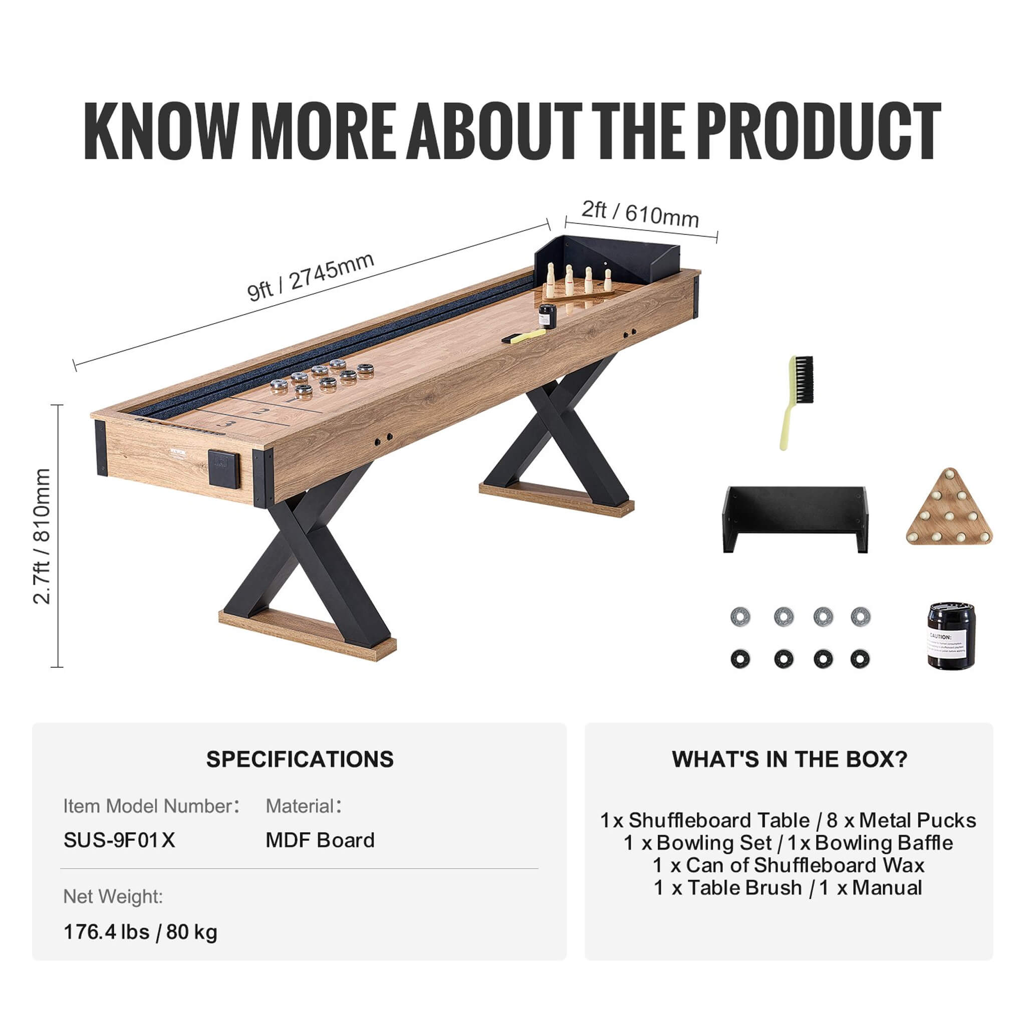 Premium 2-In-1 Shuffleboard Game Table Set With Bowling Combo (SAK81698) – SAKSBY WHOLESALE, view 10