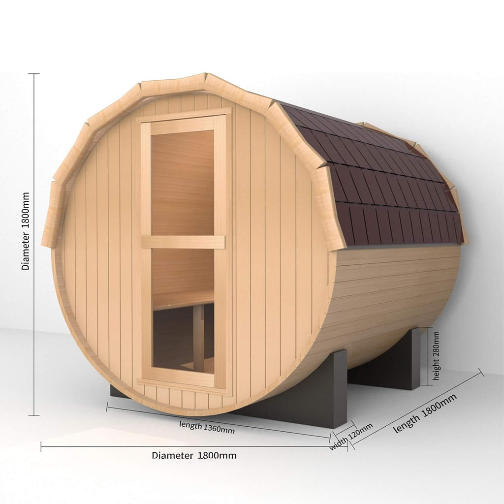 Thermora Haven Premium All-Weather Outdoor Pinewood Barrel Sauna Kit With 4.5KW Heater And Tempered Glass Window (SAK91462) –