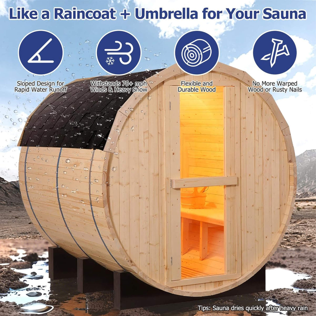 Thermora Haven Premium All-Weather Outdoor Pinewood Barrel Sauna Kit With 4.5KW Heater And Tempered Glass Window (SAK91462) –