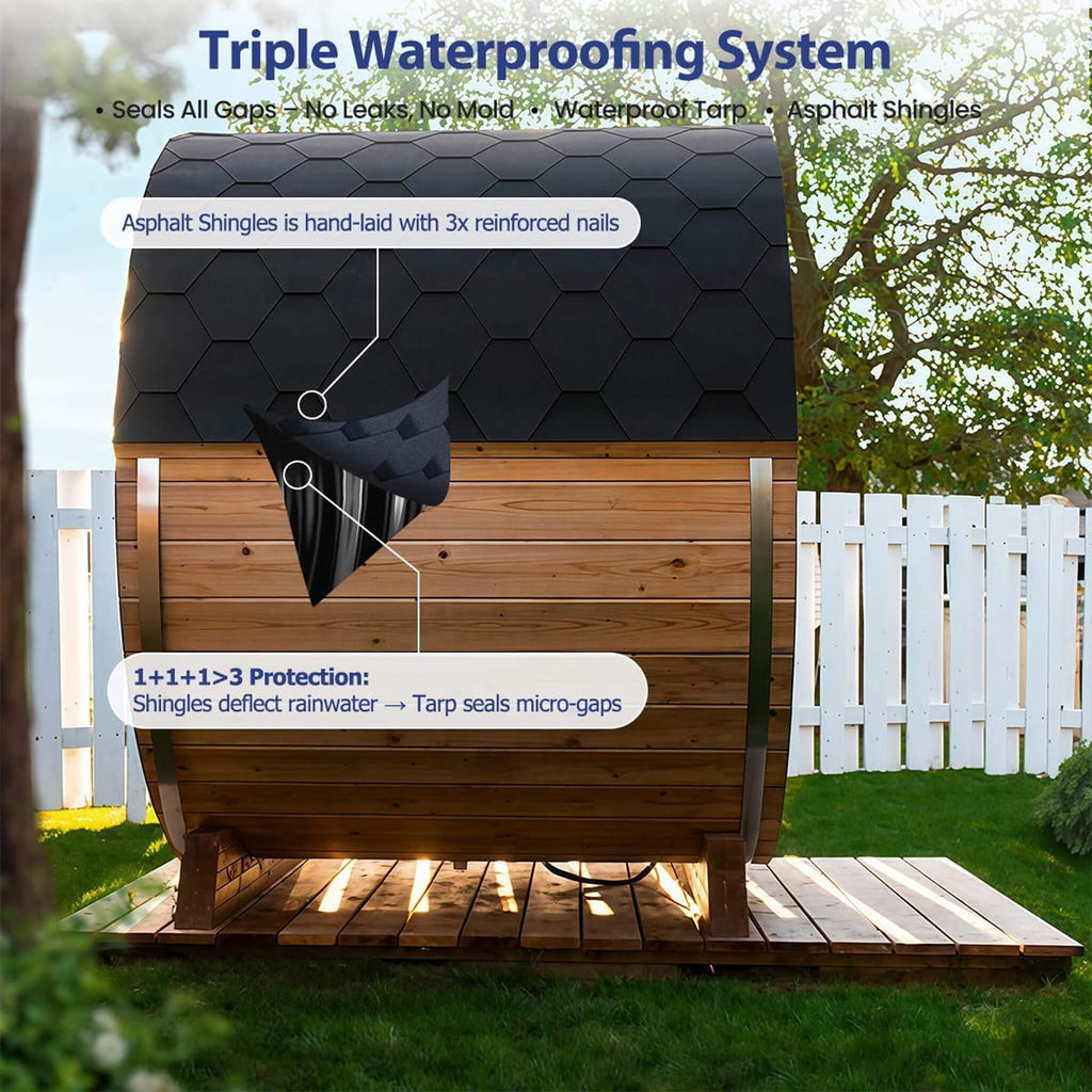 Thermora Haven Premium All-Weather Outdoor Pinewood Barrel Sauna Kit With 4.5KW Heater And Tempered Glass Window (SAK91462) –
