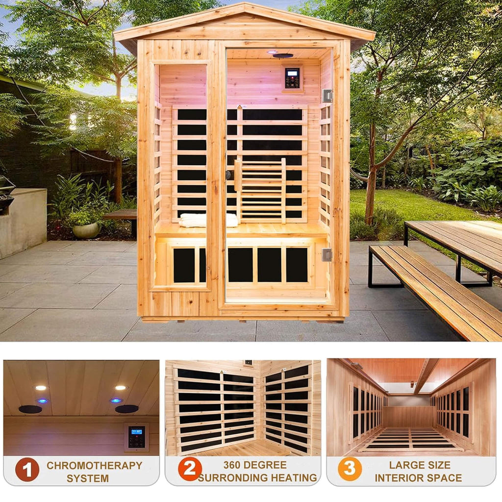 Thermora Zorin Premium 2-Person Indoor Outdoor Low EMF FAR-Infrared Hemlock Wood Personal Home Sauna Spa, 1750W (SAK27451) – 