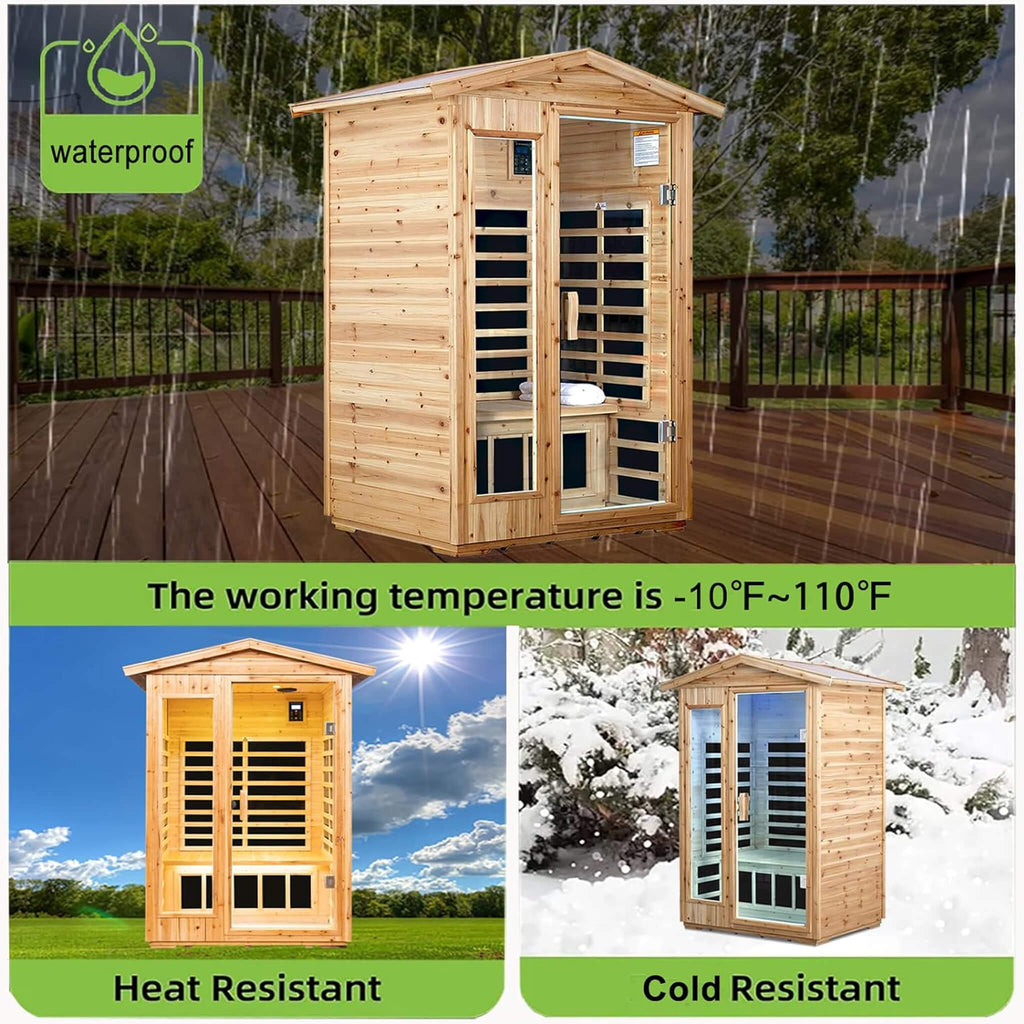 Thermora Zorin Premium 2-Person Indoor Outdoor Low EMF FAR-Infrared Hemlock Wood Personal Home Sauna Spa, 1750W (SAK27451) – 