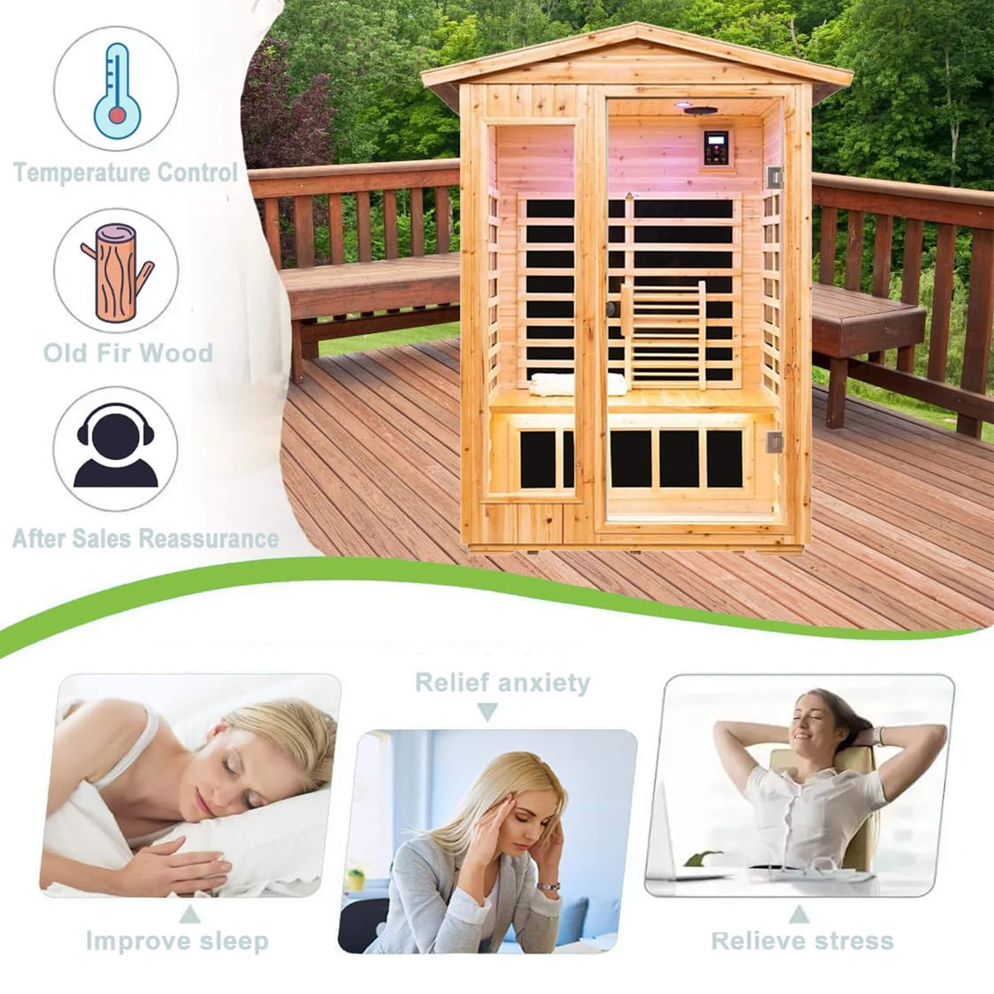 Thermora Zorin Premium 2-Person Indoor Outdoor Low EMF FAR-Infrared Hemlock Wood Personal Home Sauna Spa, 1750W (SAK27451) – 