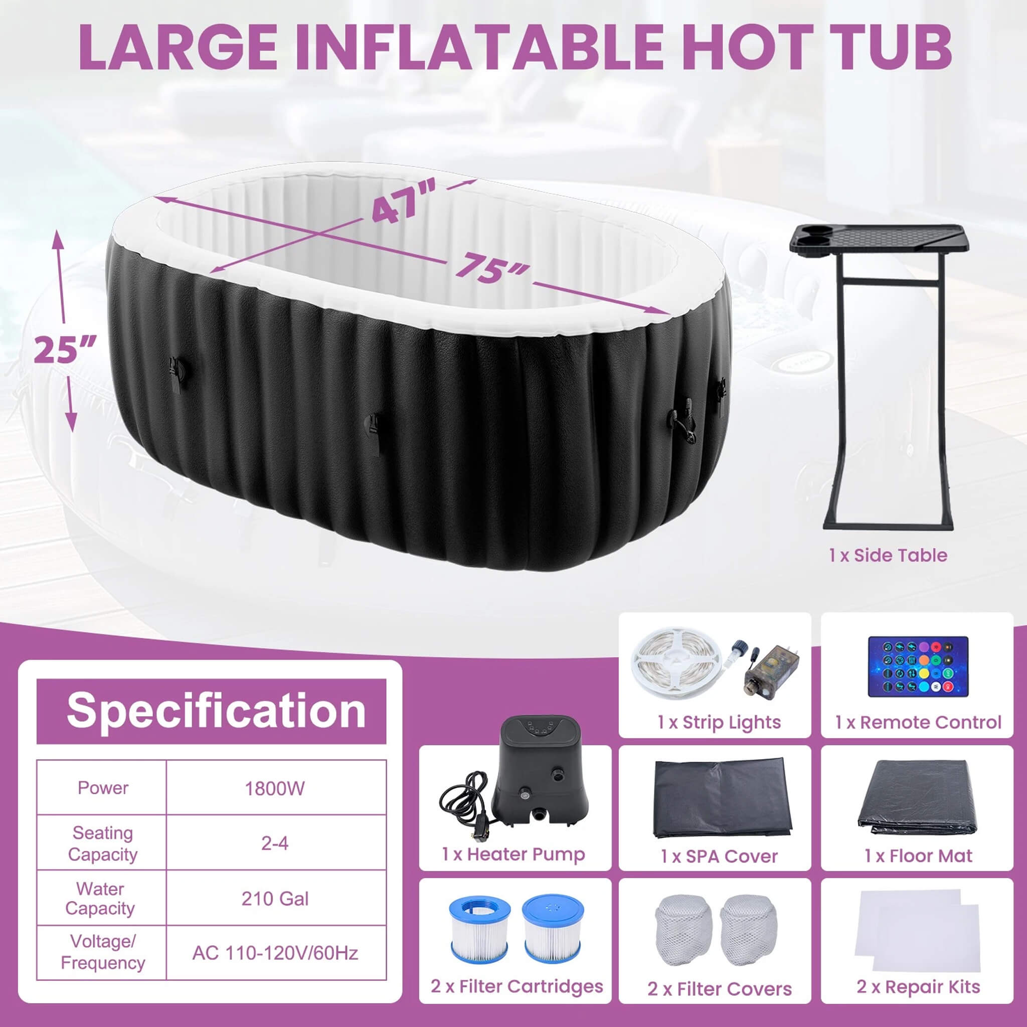 Premium 2-Person Inflatable Hot Tub Kit With 8-Color LED Lights (SAK98431) – SAKSBY WHOLESALE, view 7