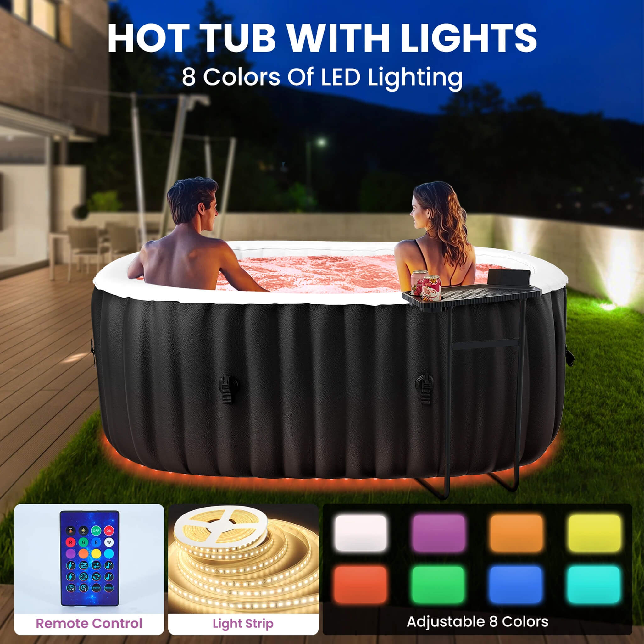 Premium 2-Person Inflatable Hot Tub Kit With 8-Color LED Lights (SAK98431) – SAKSBY WHOLESALE, view 3