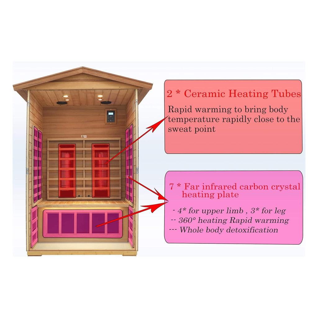 Thermora Alveron 2-Person Outdoor Mahogany Low EMF Far Infrared Sauna With Bluetooth Audio And LED Lights (SAK83719) – SAKSBY