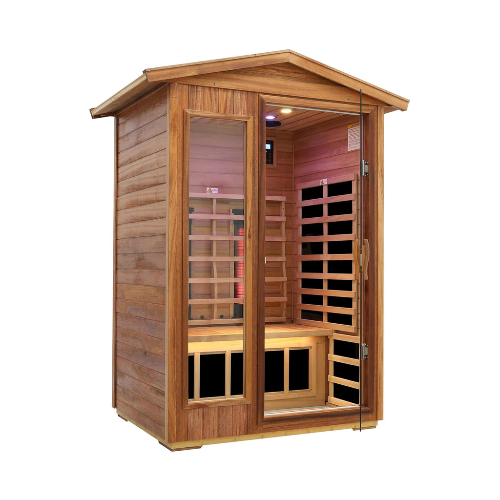 Thermora Alveron 2-Person Outdoor Mahogany Low EMF Far Infrared Sauna With Bluetooth Audio And LED Lights (SAK83719) – SAKSBY