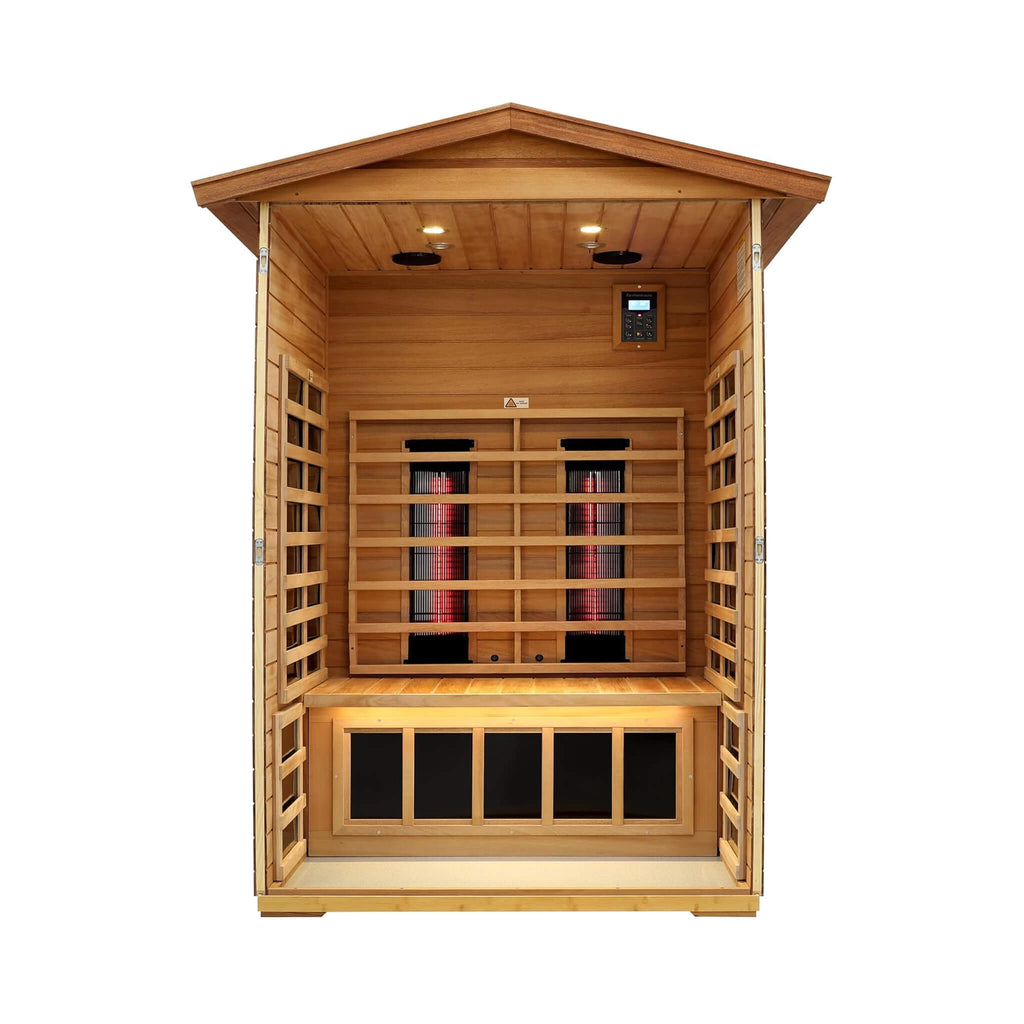 Thermora Alveron 2-Person Outdoor Mahogany Low EMF Far Infrared Sauna With Bluetooth Audio And LED Lights (SAK83719) – SAKSBY