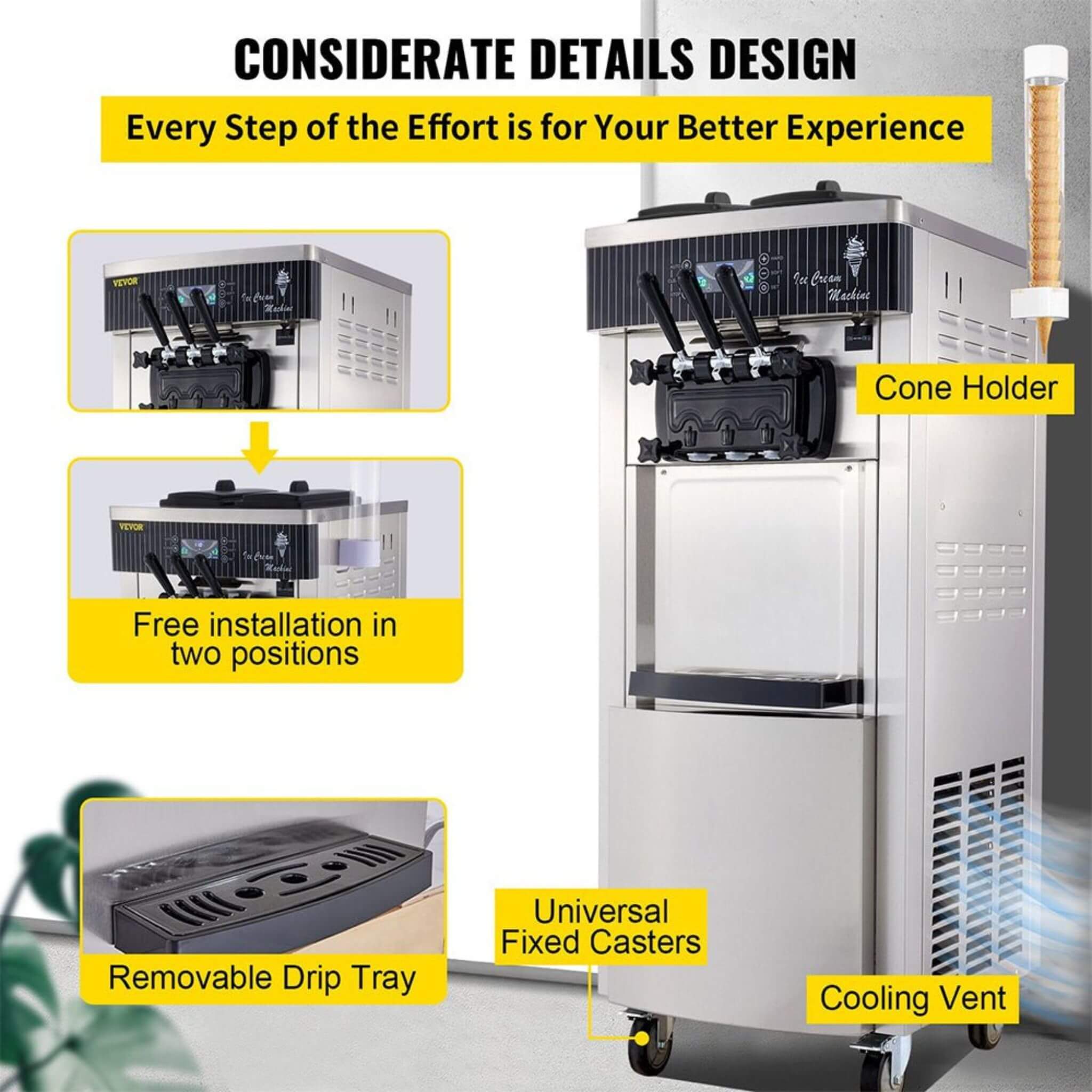 Premium 3-Flavors 20-28L/H Commercial Soft Serve Yogurt Ice Cream Machine Maker (SAK97524) – SAKSBY WHOLESALE, view 11