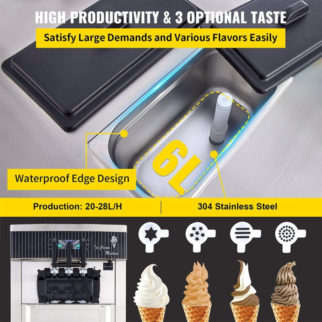 Premium 3-Flavors 20-28L/H Commercial Soft Serve Yogurt Ice Cream Machine Maker (SAK97524) – SAKSBY WHOLESALE, view 5