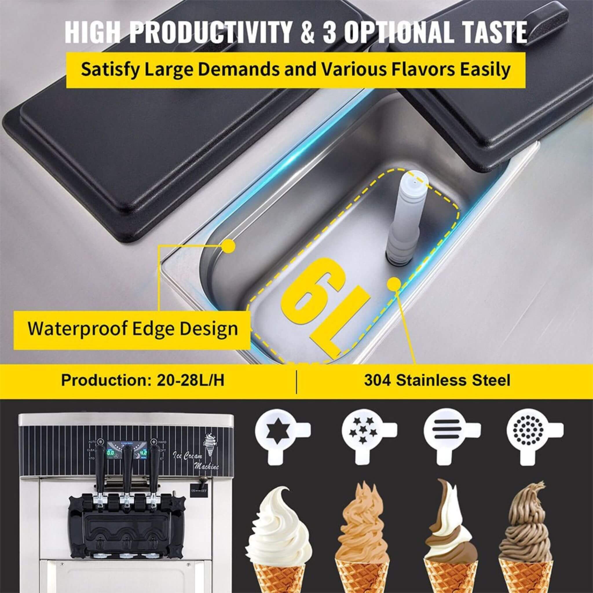 Premium 3-Flavors 20-28L/H Commercial Soft Serve Yogurt Ice Cream Machine Maker (SAK97524) – SAKSBY WHOLESALE, view 5