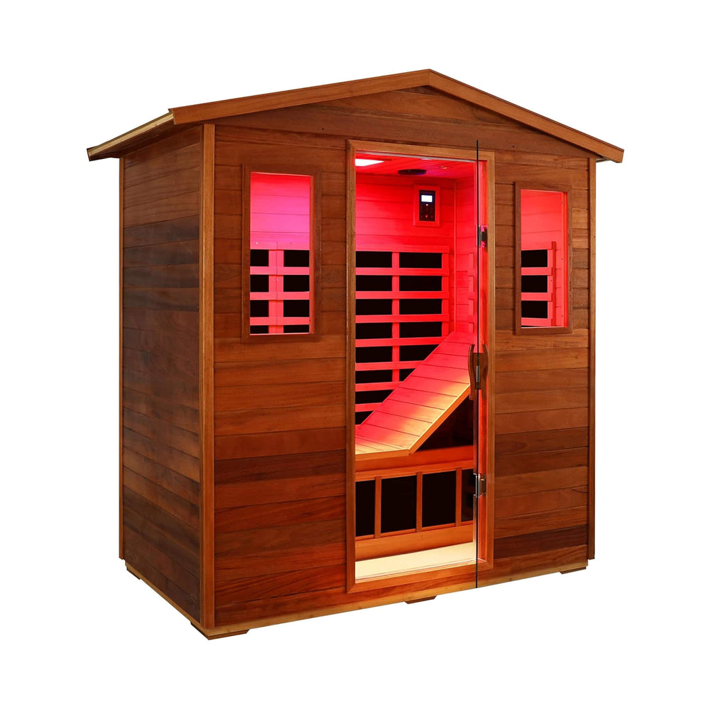 Thermora Vanta Luxury 3-Person Outdoor Mahogany Full Spectrum Ultra-Low EMF FAR Infrared Sauna With Chromotherapy And Bluetoo